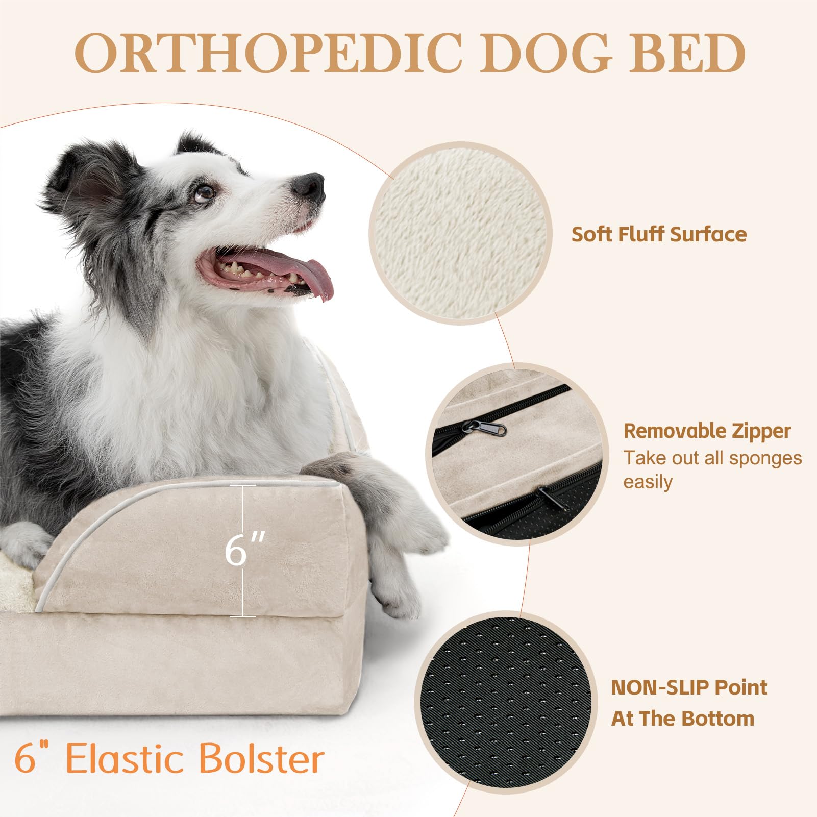 Comfort Expression Xxl Dog Bed Waterproof, Extra Large Dog Beds Orthopedic Foam, Washable Dog Sofa Bed Pet Bed With Removable Cover & Non-Slip Bottom(Xx-Large,Beige)