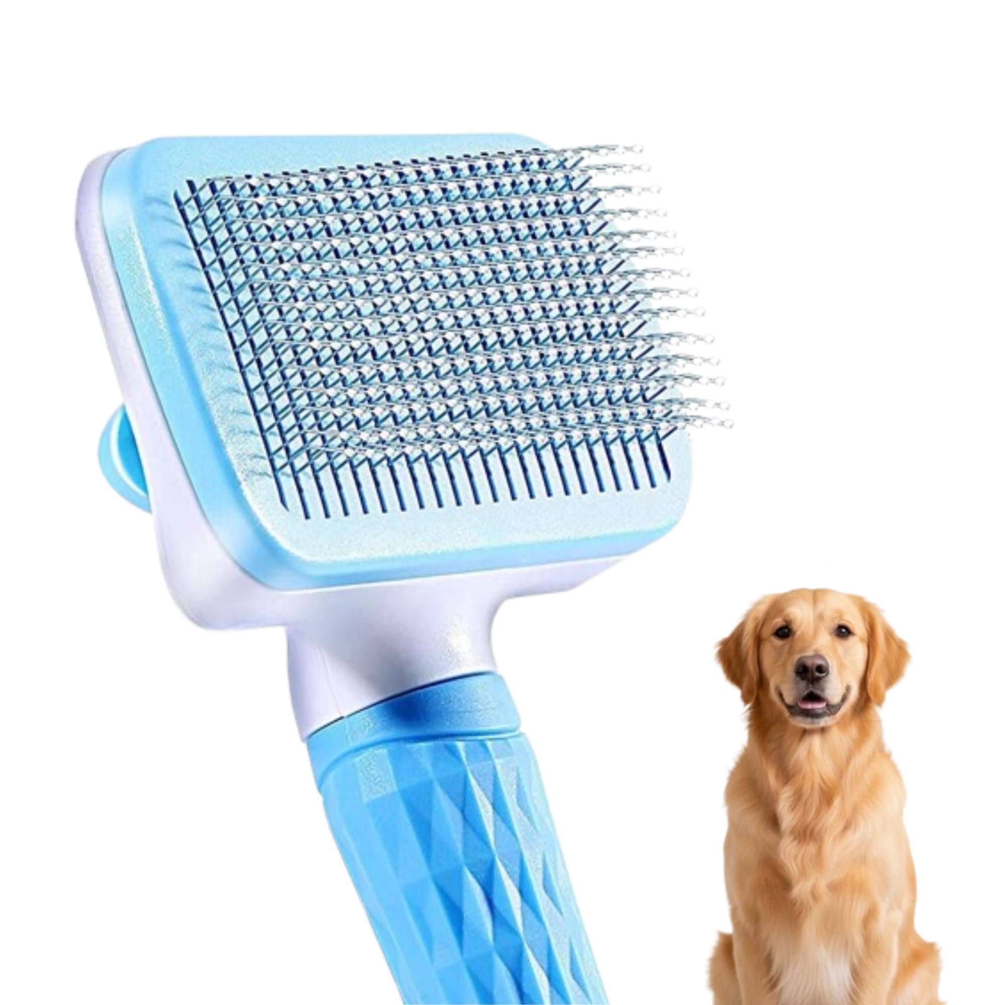 Kittupet Pet Slicker Brush  SelfCleaning Dog & Cat Grooming Comb  Gently Removes Loose Undercoat, Tangled Hair & Dirt  Ergon