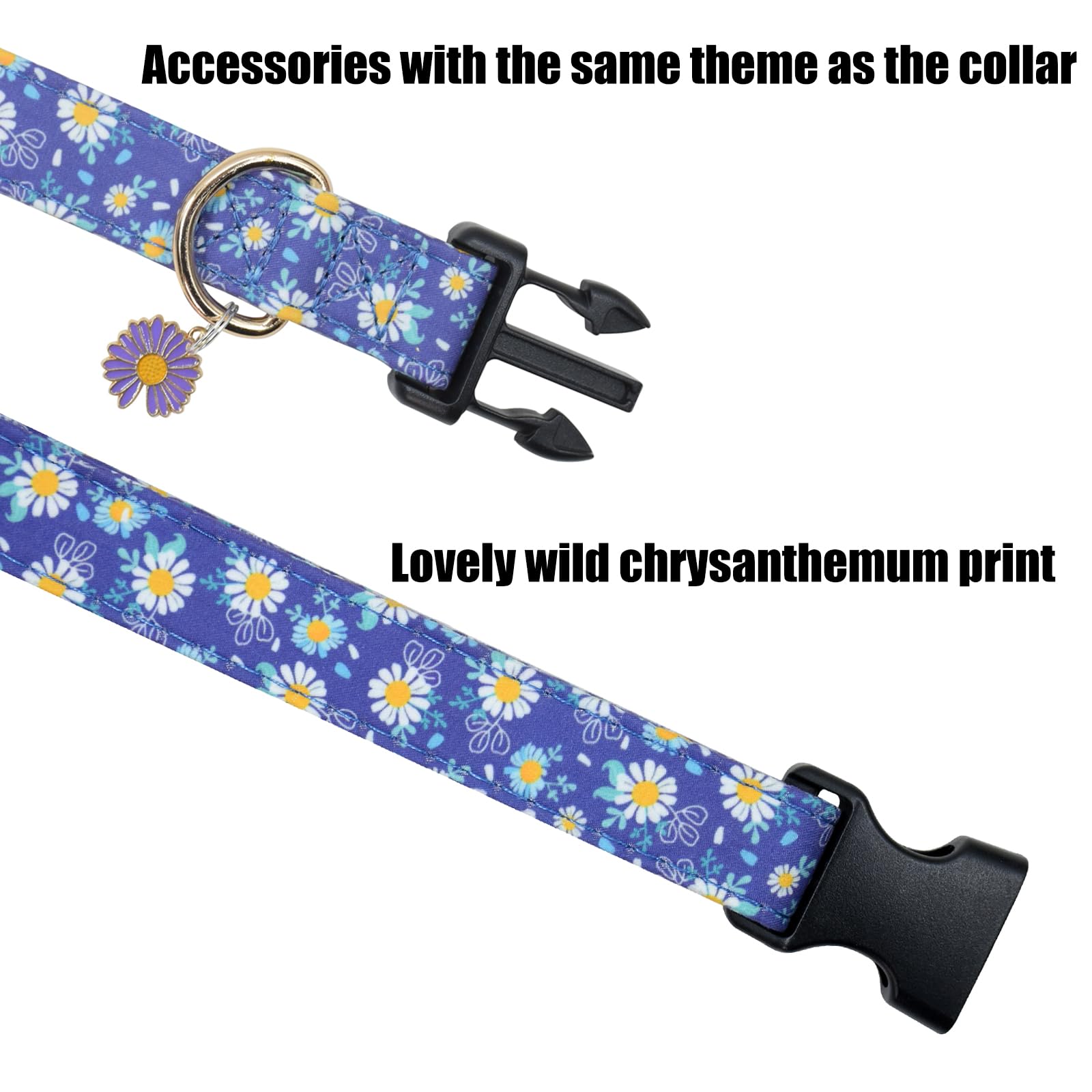 Flower Patterns Dog Collar With Accessories, Soft Cotton Dog Collars For Small Medium Large Female And Male Dog(Daisy&Wild Chrys