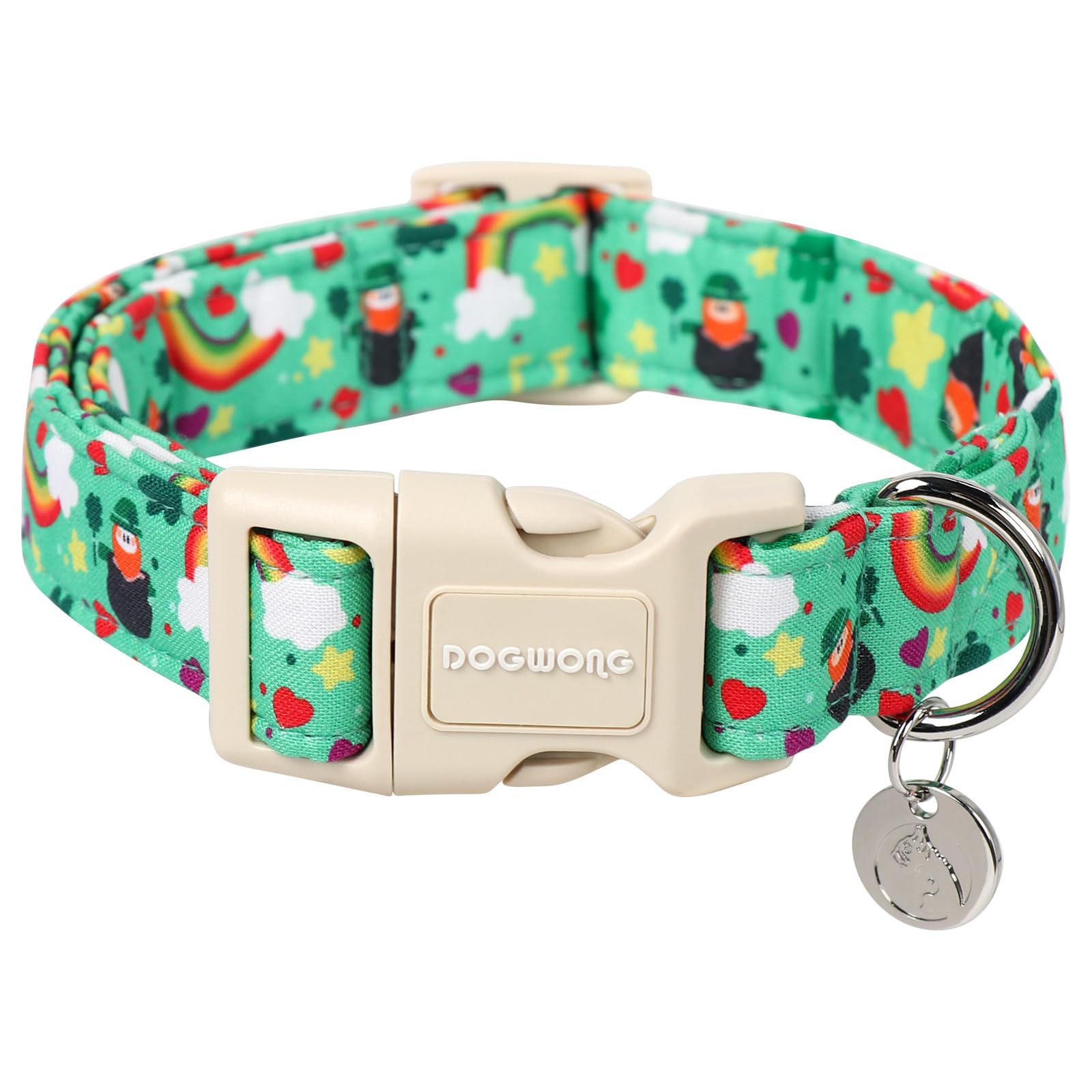 Dogwong St. Patrick'S Day Dog Collar, Lucky Clover Shamrock Green Dog Collar Soft Durable Adjustable Costume Bright Lucky Charm 