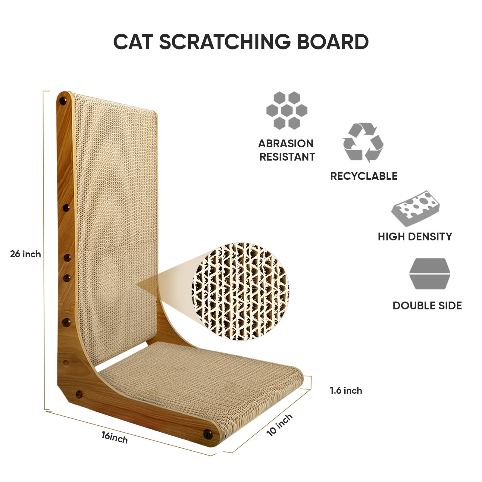 AGYM Cat Scratcher, 26 inch L Shape Cat Scratching Pad for Indoor Cats, Durable Sustainable Cardboard Scratcher, Recyclable Vert