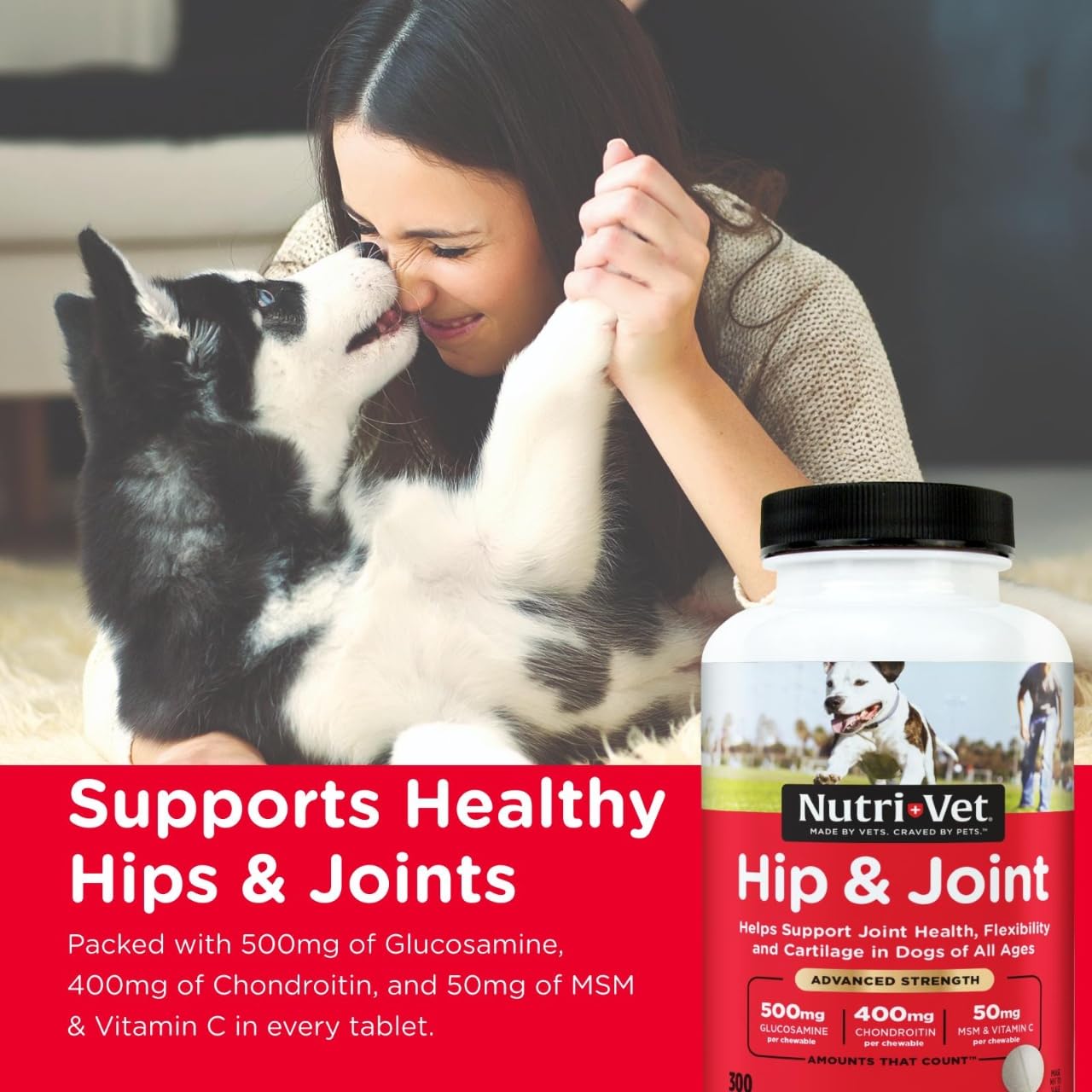 Nutri-Vet Advanced Strength Hip & Joint Chewable Dog Supplements - Formulated with Glucosamine & Chondroitin to Support Dog Cart