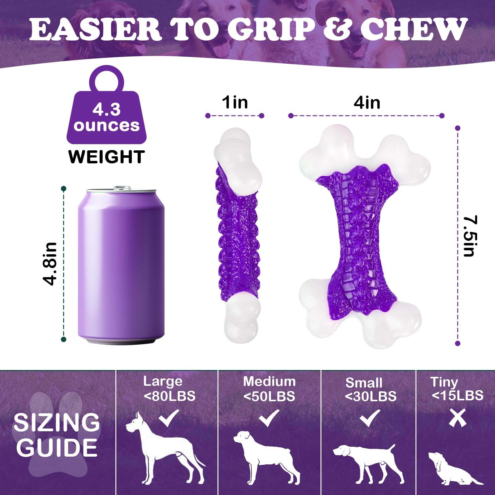 Kseroo Tough Dog Toys (2 Pack), Dog Toys For Aggressive Chewers Breed, Aggressive Chew Toys For Large Dogs, Bone Chew Toy For La