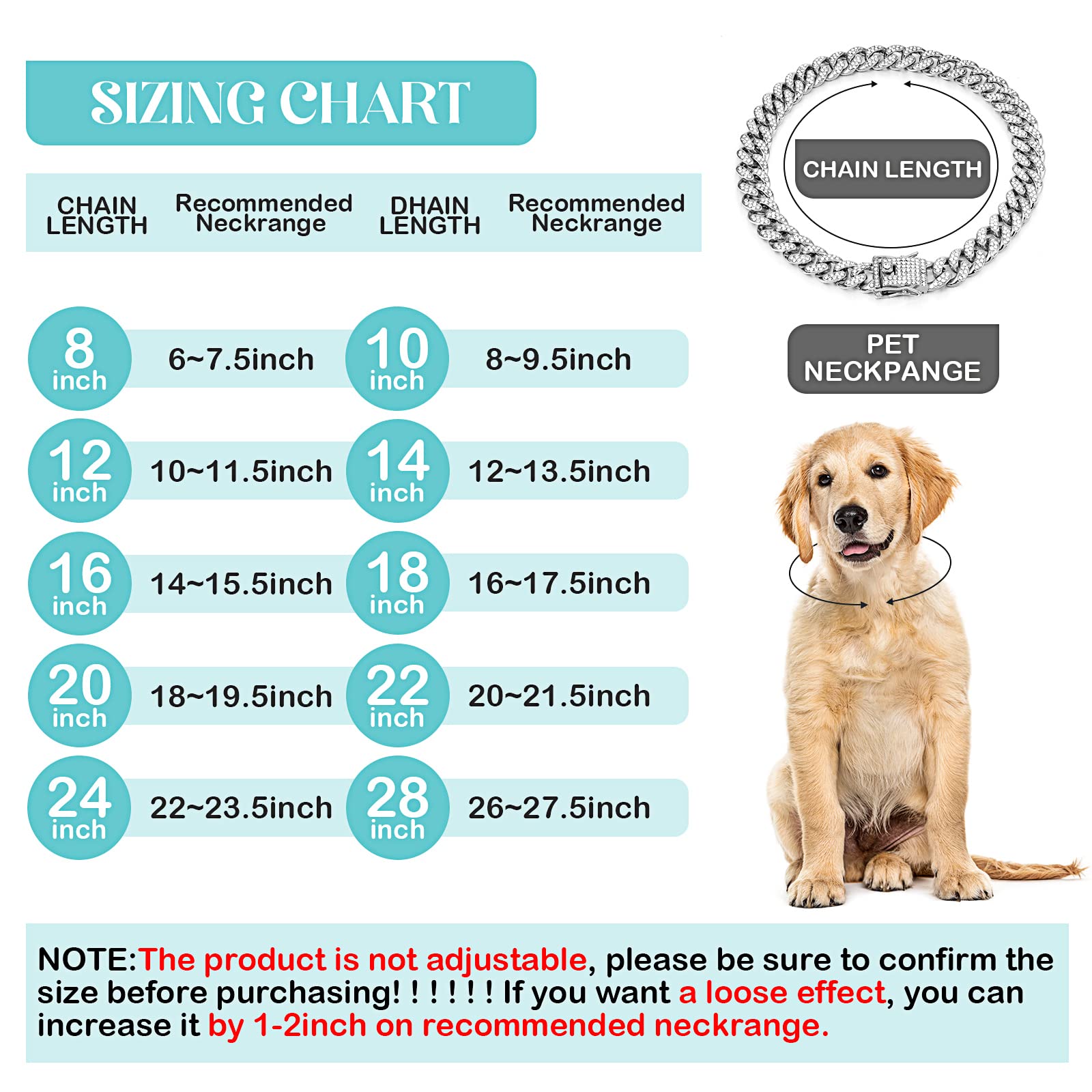 Tallew Dog Chain Diamond Cuban Collar Walking Metal Chain Collar With Design Secure Buckle, Pet Cuban Collar Jewelry Accessories