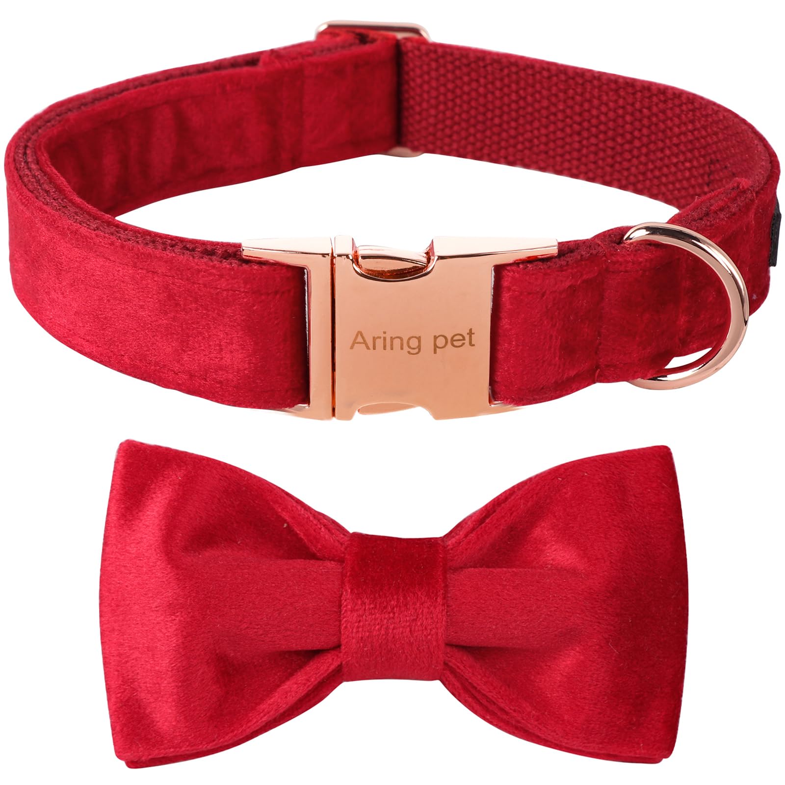 ARING PET Bowtie Dog Collar,Velvet Dog Collars with Removable Bowtie, Christmas Adorable Dog Collar, Large.