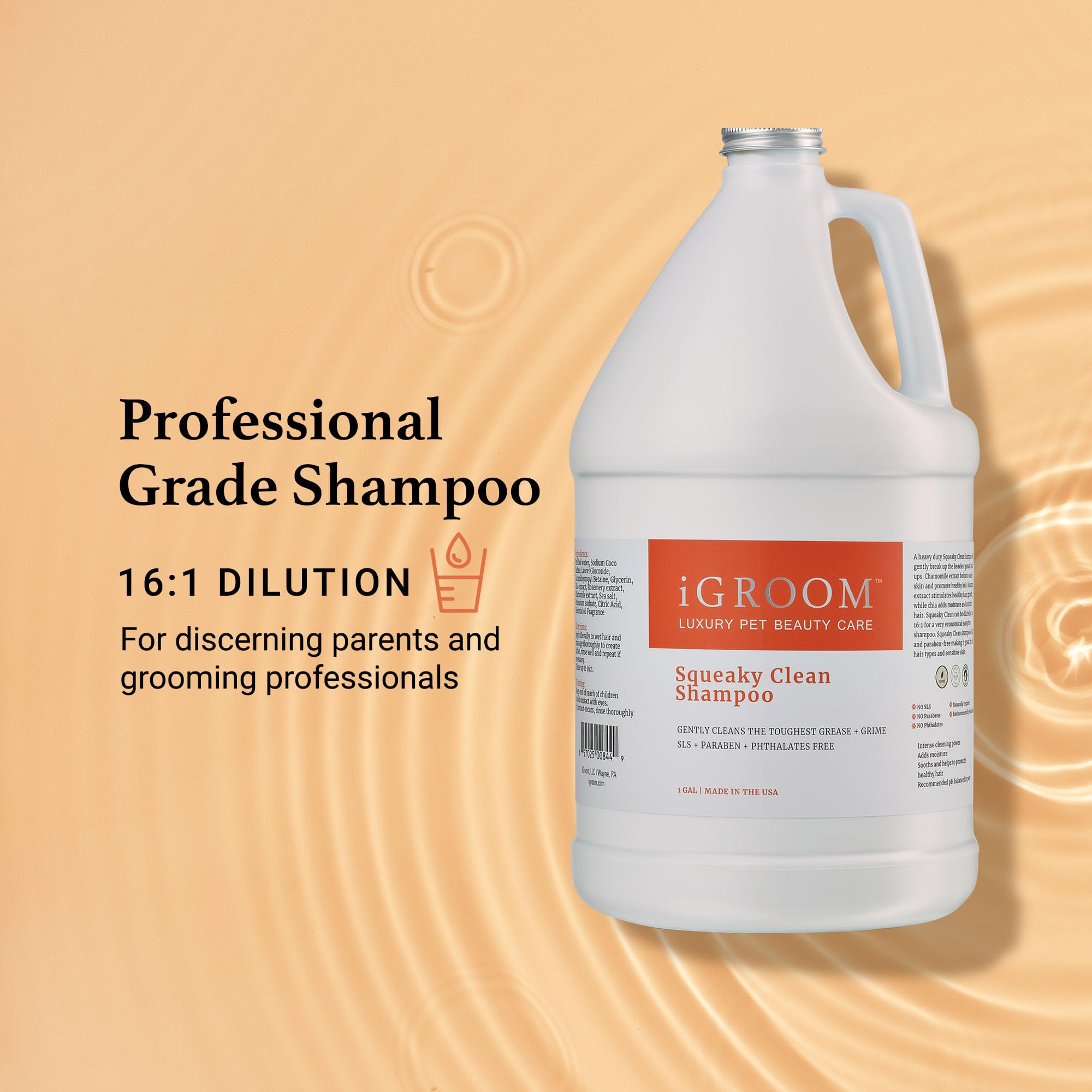 Igroom Squeaky Clean Dog Shampoo, Luxury Pet Beauty Care, Intense Cleaning Power, Chamomile Extracts Sooth Skin, Made In Usa (1 Gal)