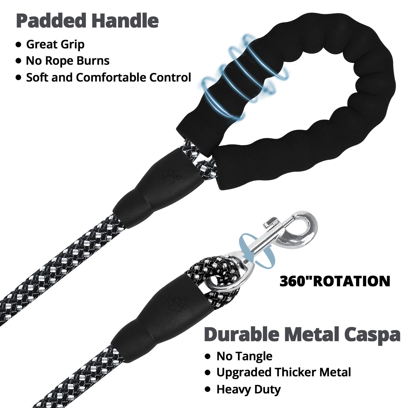 Jenico Long Dog Leash 30Ft: Heavy Duty Rope Leashes For Dogs Training With Swivel Lockable Hook Reflective Threads Bungee And Padded Handle - Dog Lead For Large Small Medium Dogs Outside