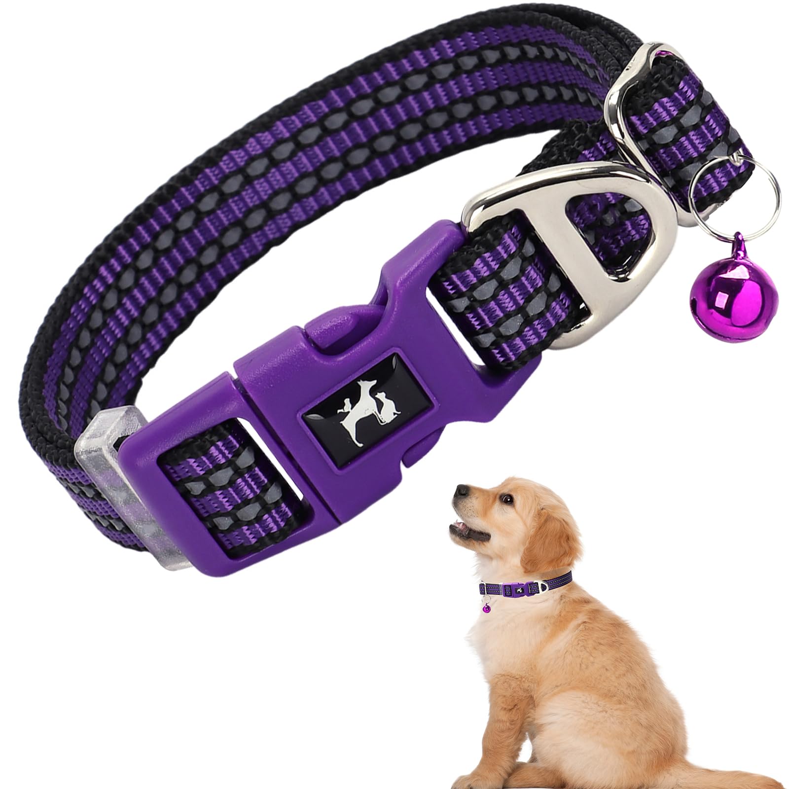Puppy Collar With Bell - Reflective Adjustable Nylon Dog Collar For Small Dogs, Night Safety Collar For Chihuahua, Pomeranian -P