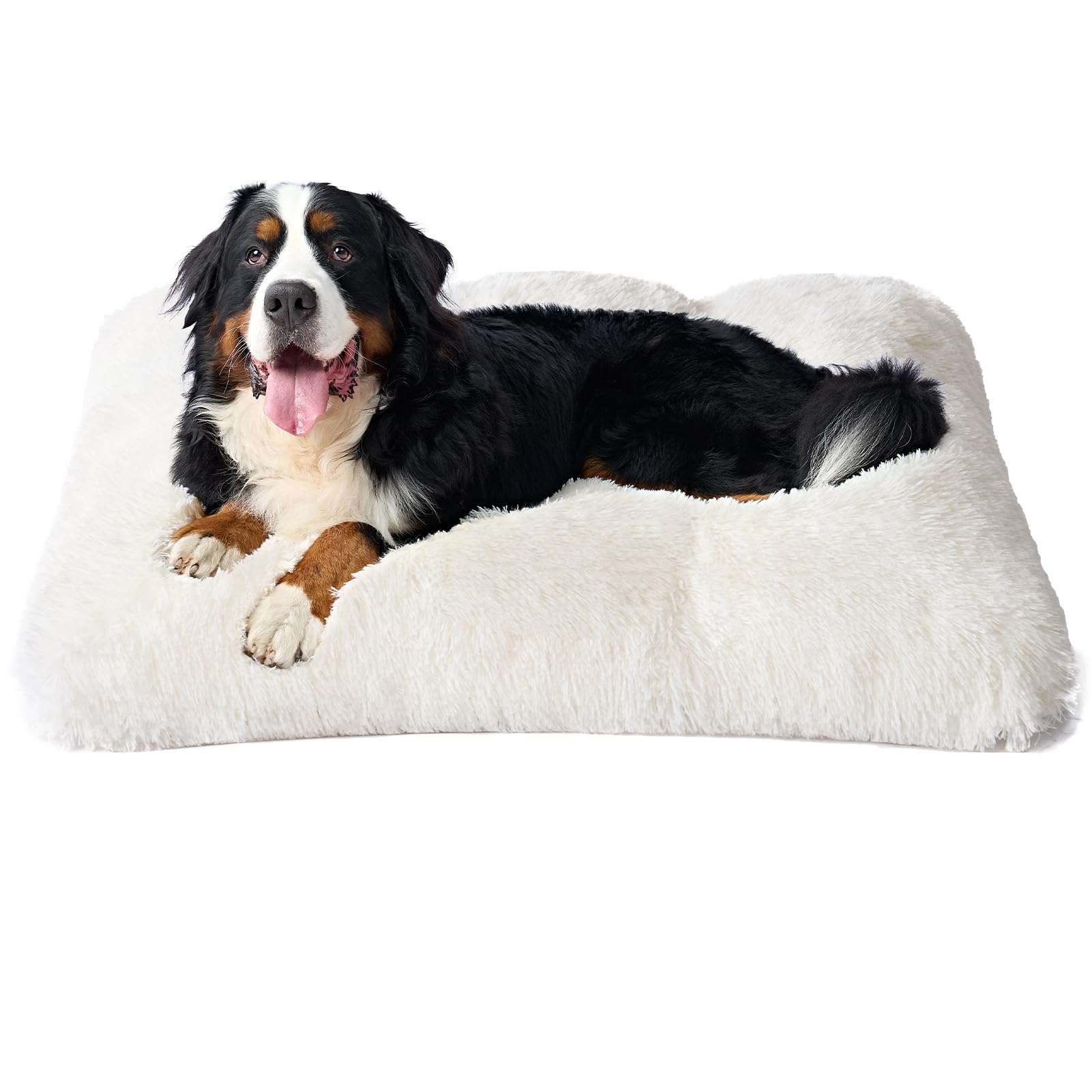 Eheyciga Fluffy Xxl Dog Crate Pad, Plush Faux Fur Dog Bed For Extra Large Dogs, Calming Anti Anxiety Xxl Dog Bed For Crate, Washable Soft Warm Dog Crate Mat With Non-Slip Bottom, Beige, 47 X 35