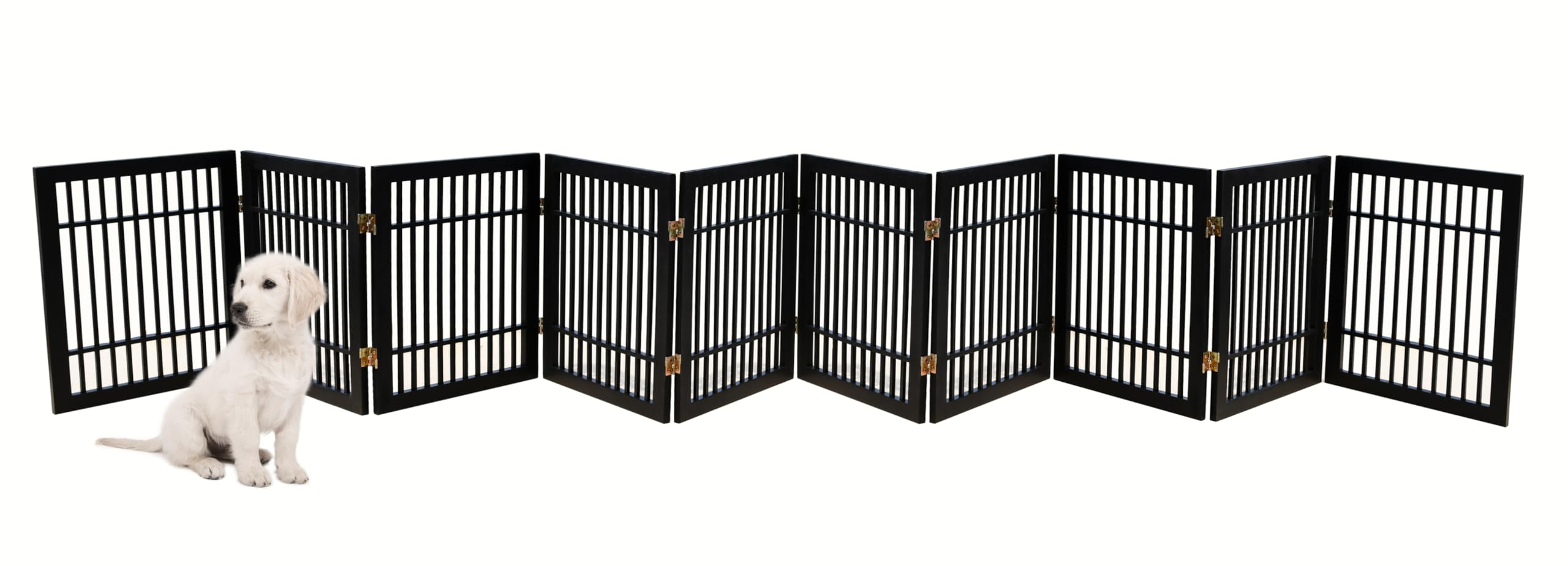 Pet Dog Gate Strong and Durable Freestanding Folding Acacia Hardwood Portable Wooden Fence Indoors or Outdoors by Urnporium (Bla