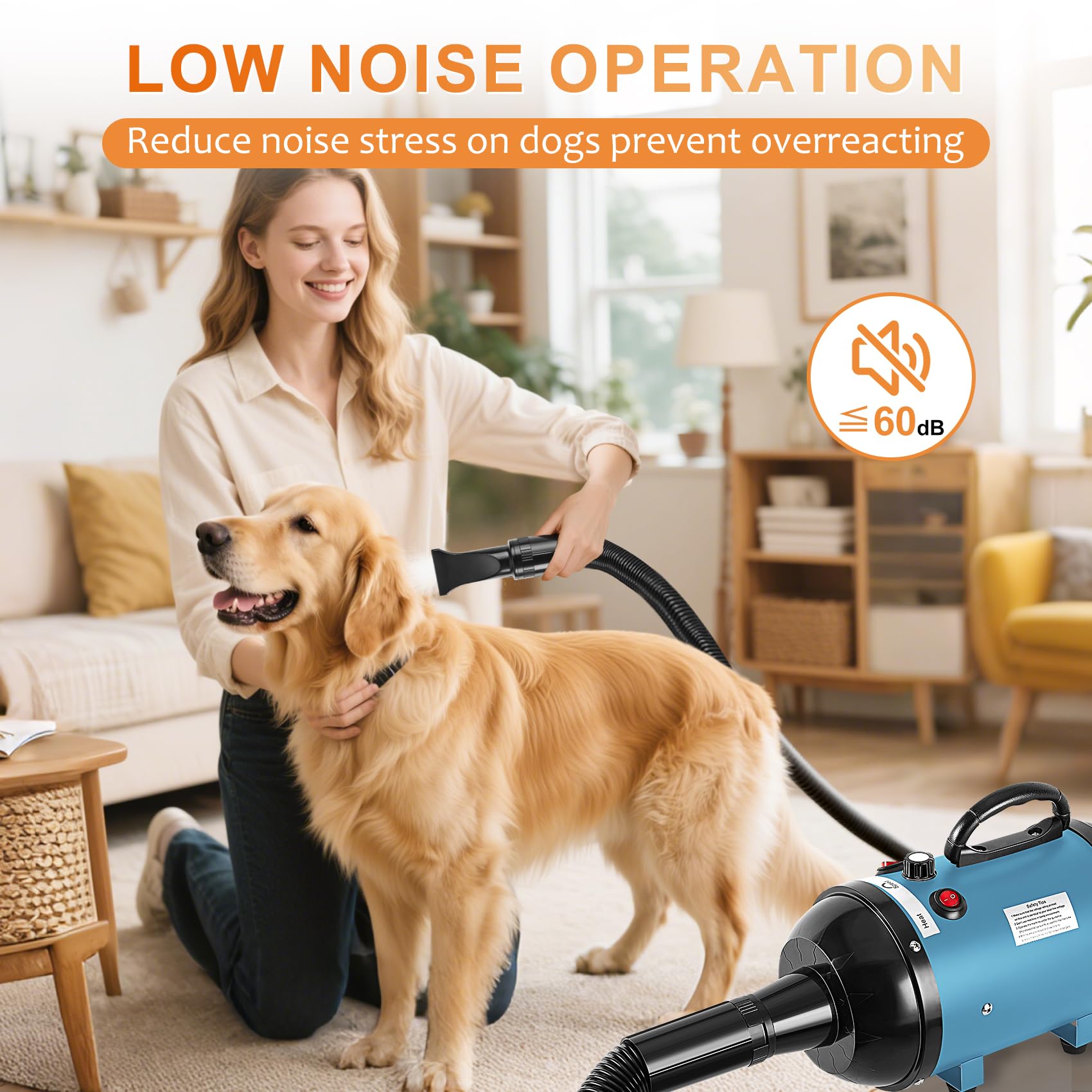 NESTROAD High Velocity Dog Dryer 4.3HP, Stepless Speed Adjustment, Metal, Blue, Ideal for Pet Grooming with 4 Nozzles