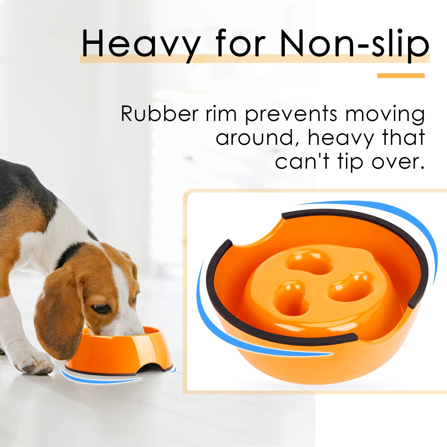 Super Design Slow Feeder Dog Bowl - 1.5 Cup, Non-Slip, Heat-Resistant, Orange, Stainless Steel, for Medium to Large Dogs