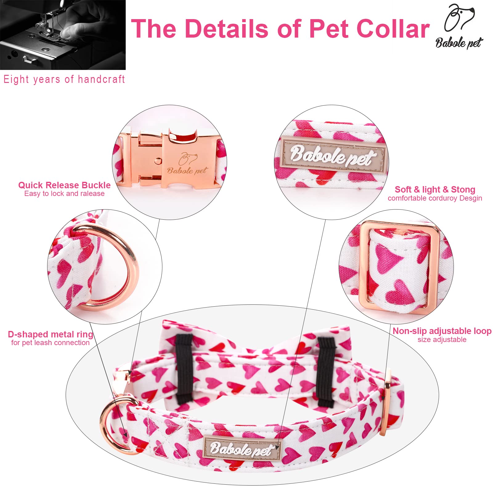 Babole Pet Valentine'S Day Dog Collar With Bow Tie, White Red Love Male Dog Collar With Safety Metal Buckle Adjustable Puppy Collars For Small Medium Large Boy & Girl Dog,M-Neck 13.5'-22'