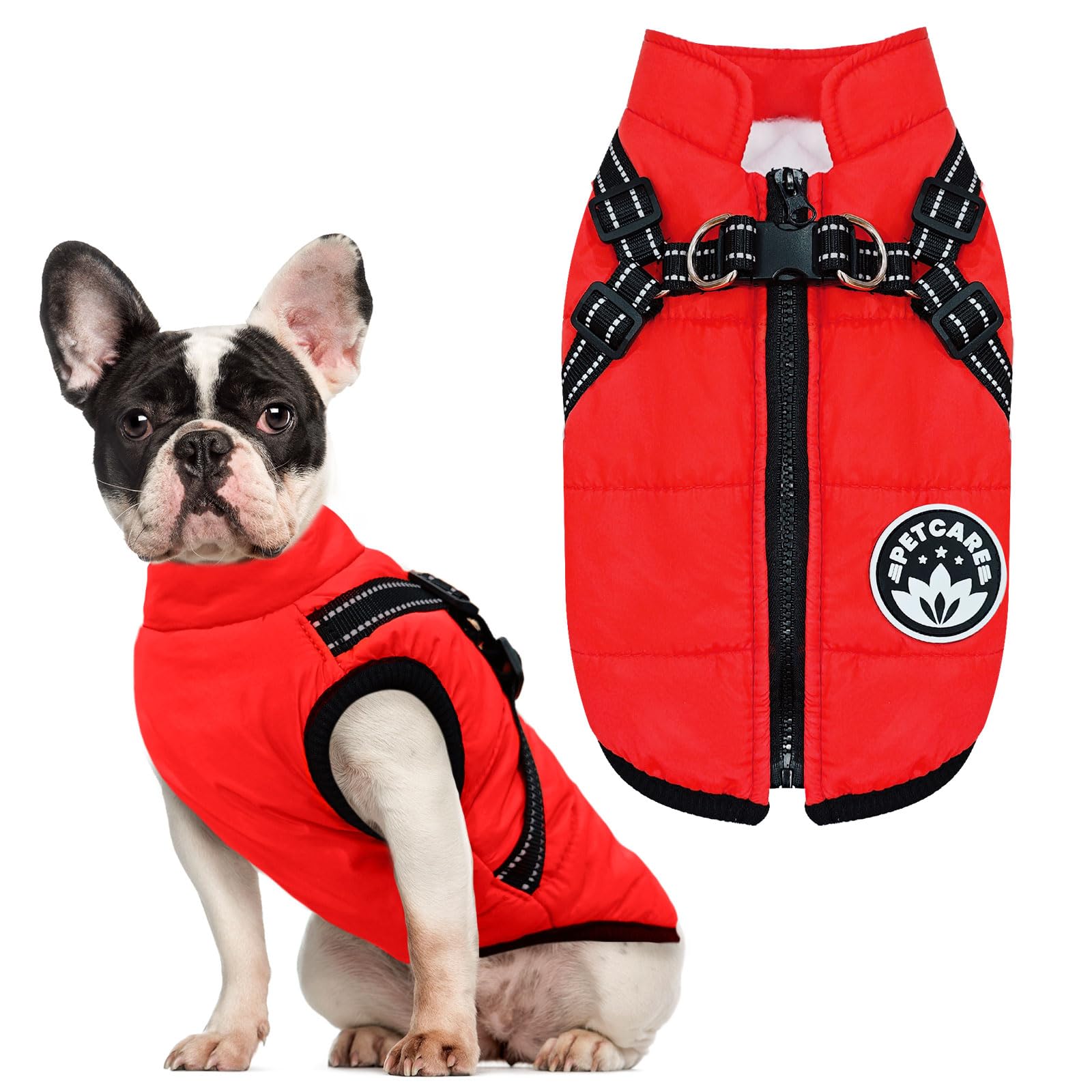 Petcare Winter Dog Coat With Harness - Built-In Waterproof Jackets, Warm Fleece Vest, Windproof Snowsuit, Reflective, Cold Weath