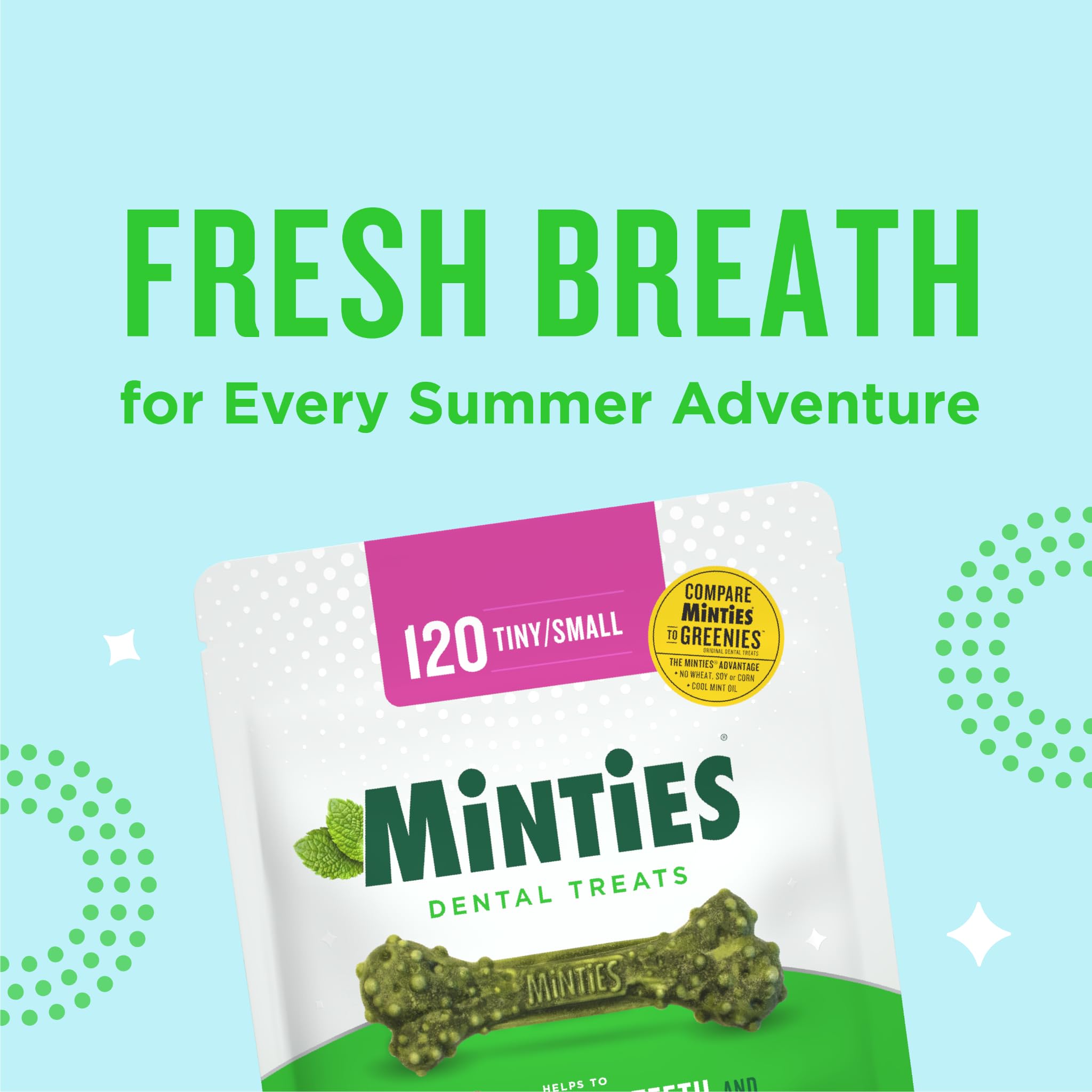 Minties Dental Chews for Dogs, 40 Count, Vet-Recommended Mint-Flavored Treats for Tiny/Small Dogs 5-24 lbs, Dental Bones Clean T