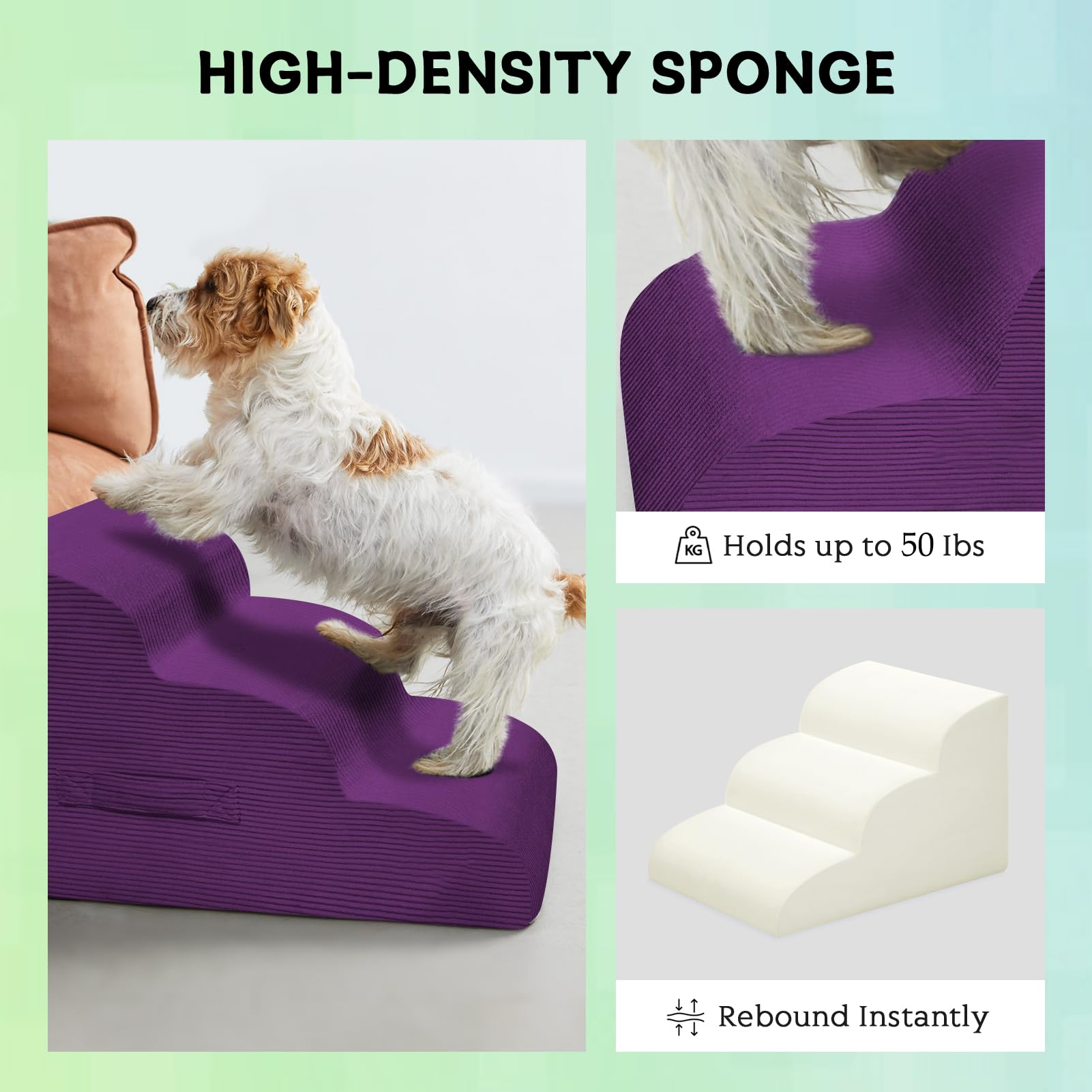 Mesa Lemon Dog Steps for Small Dogs, 3-Step Dog Ramp and Stairs for High Beds and Sofa, Non-Slip Pet Stairs Removable and Easy t