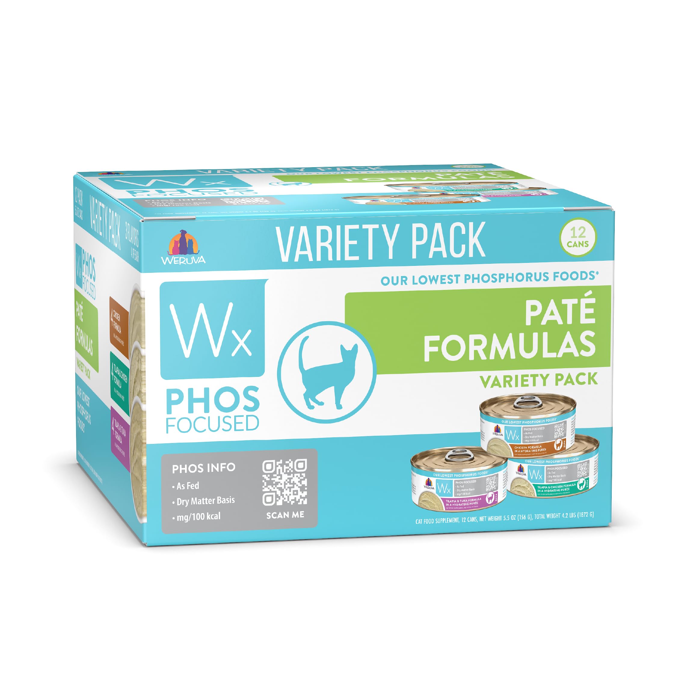 Weruva Wx Phos Focused Pate Formulas 5.5oz Can Variety Pack, Pack of 12
