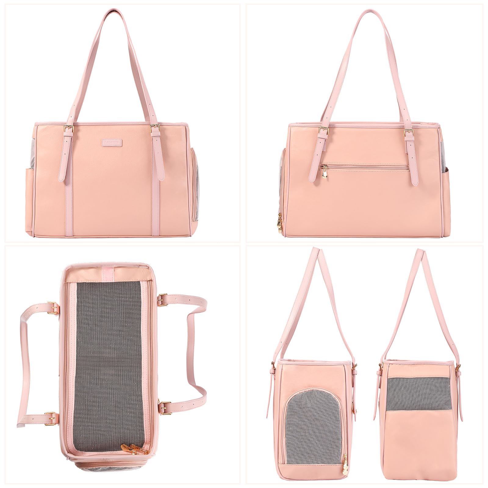 Lasaviin Fashion Dog Purse Pet Carrier Leather Bag for Small Dogs Cats Puppy, Portable Tote Bag Airline Approved Soft-Sided Carr