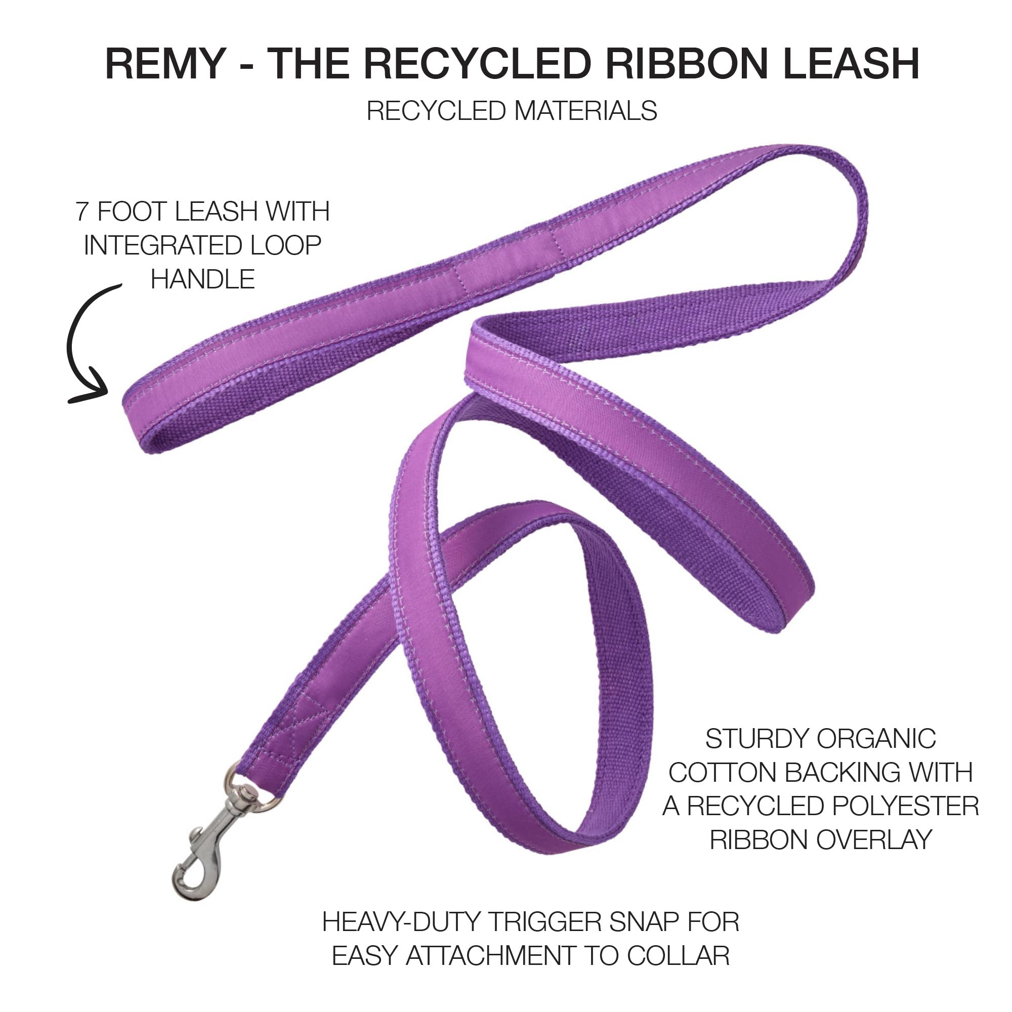 Pet Passion Recycled Ribbon Dog Leash 7 Ft. For All Pet Breeds, Purple, One Size