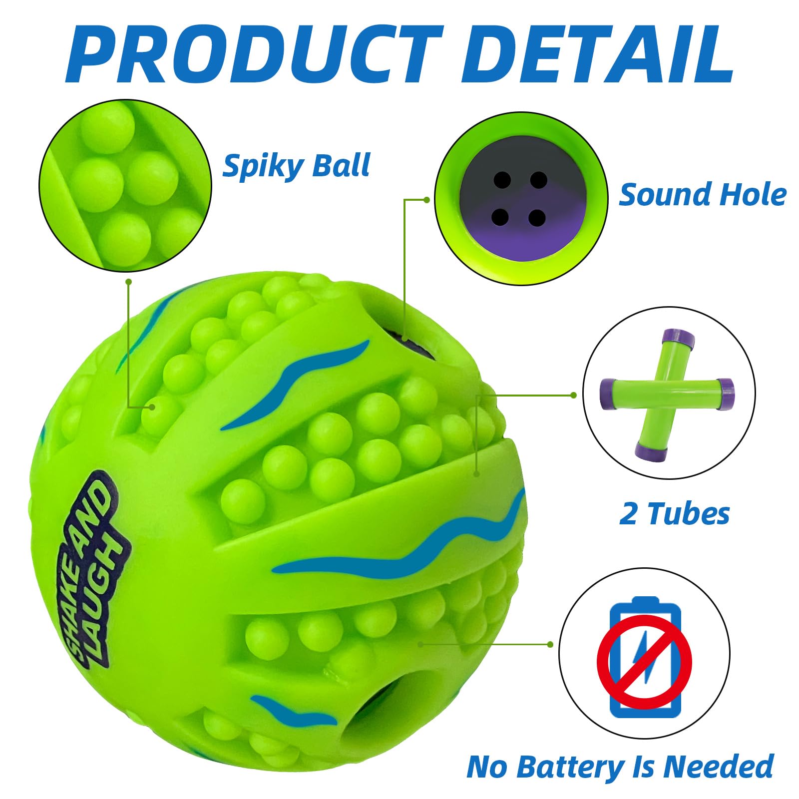 Spiky Interactive Dog Toys Ball, Shaking with Gibbering Sound, for Training, Teeth Cleaning & Herding, Wave, M, 3.46 in (8.8 cm)