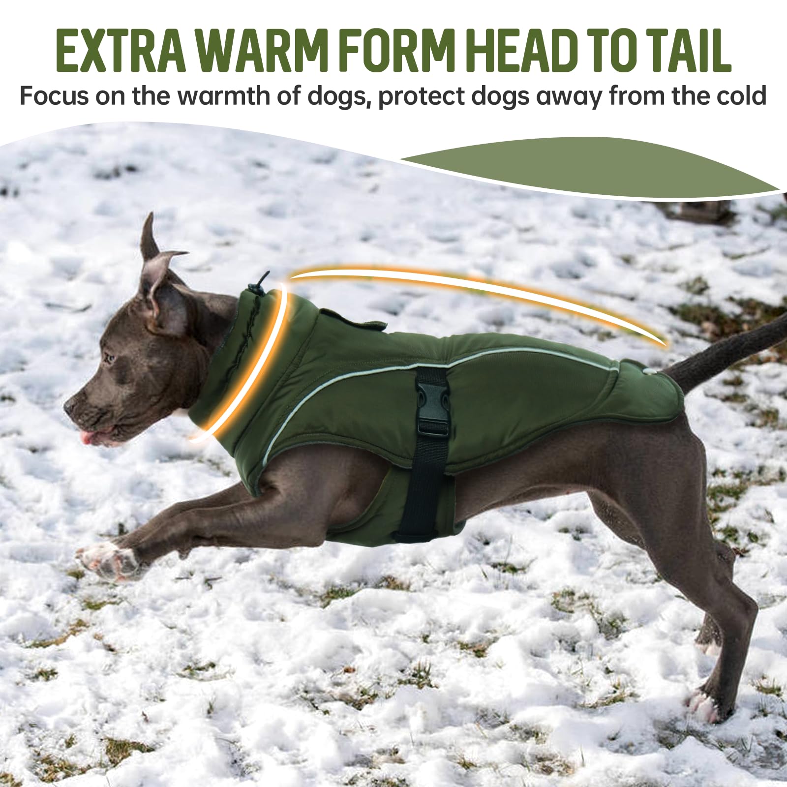 Dentrun Dog Winter Warm Coat - Windproof Cozy Jacket, Thick Fleece Vest, Water Repellent, Reflective, Small To Large Dogs
