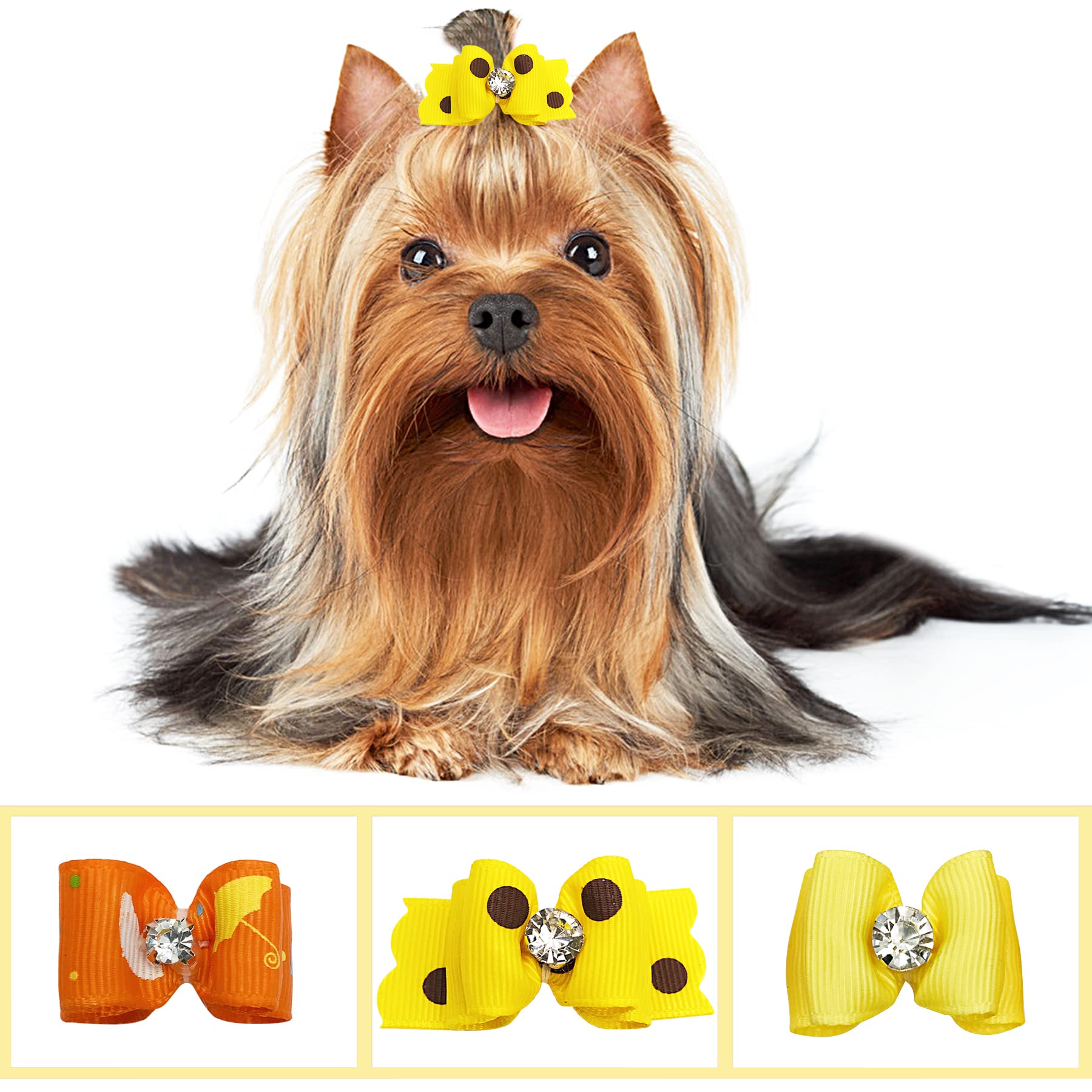 Pet Show Mixed Styles Pet Cat Puppy Topknot Small Dog Hair Bows With Rubber Bands Grooming Accessories Orange Pack Of 20