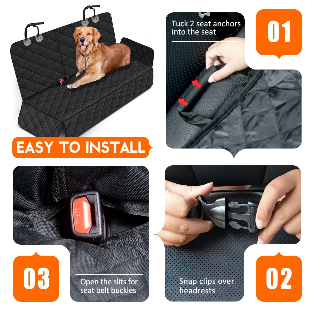 Yuntec Dog Car Seat Cover - Waterproof Black Polyester Protector, 53"x47", Fits Most Cars, Trucks, SUVs - Model ES-AN12I-I126