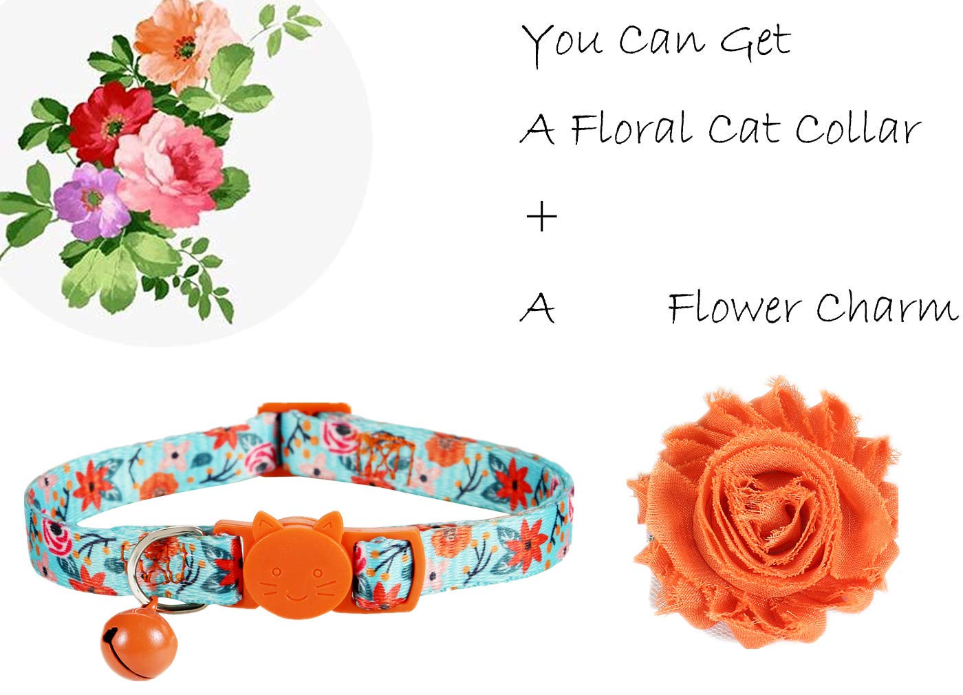 Boombone Girl Cat Collar With Removable Flower And Bell, Breakaway Floral Kitten Collar