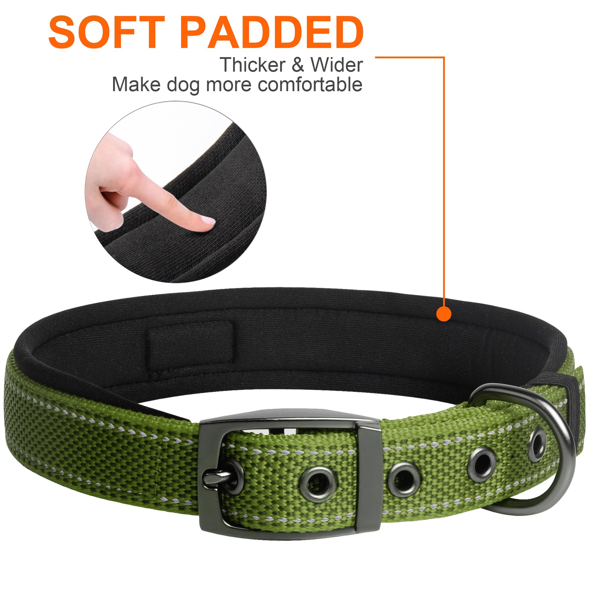 Fida Heavy Duty Dog Collar For Large Dogs, Ultra Comfortable Soft Neoprene Padded, Adjustable Reflective Nylon Pet Collar With D