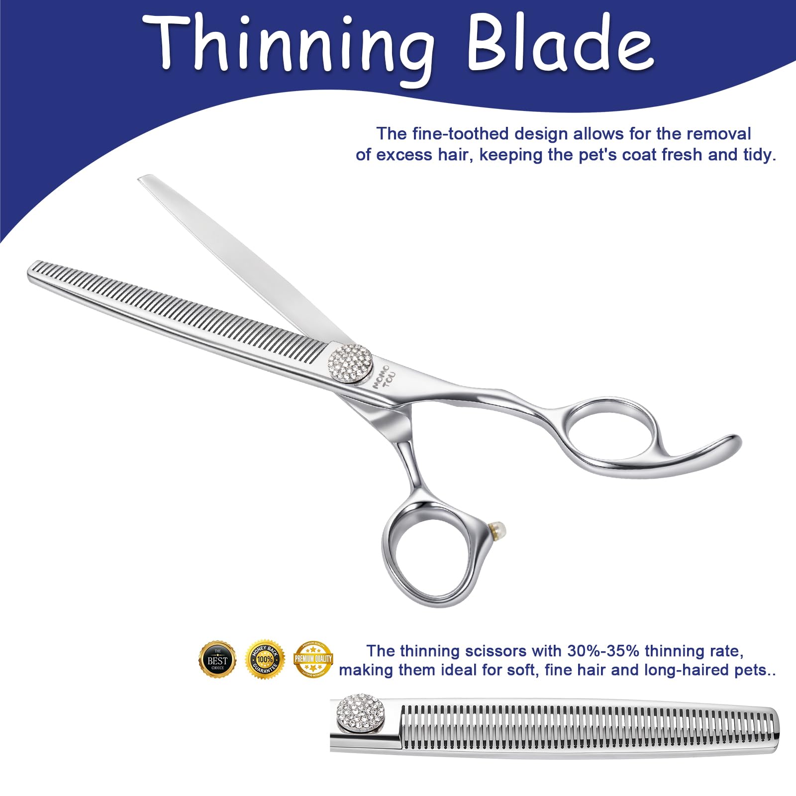 Momotou Professional Thinning Dog Grooming Scissors With Simulation Diamond 440C Stainless Steel Polished Pet Cat Thinner Blende