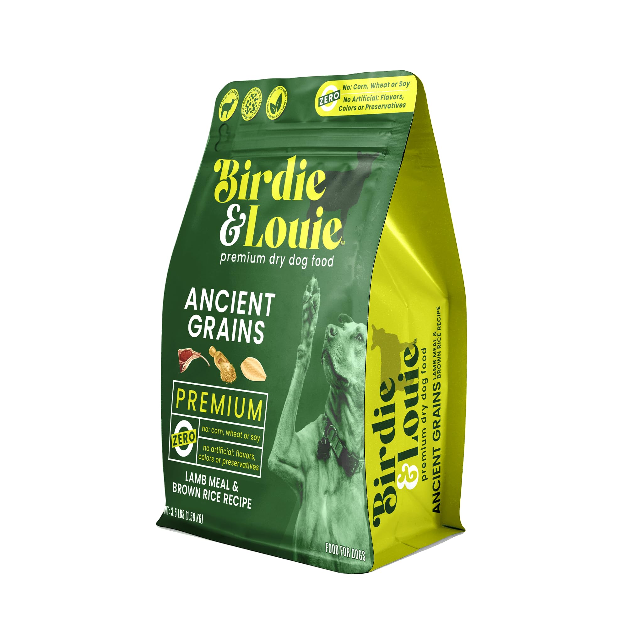 Birdie and Louie Dry Dog Food Lamb Meal & Brown Rice Recipe 3.5 Lb Easy Seal Bag (1 Bag)
