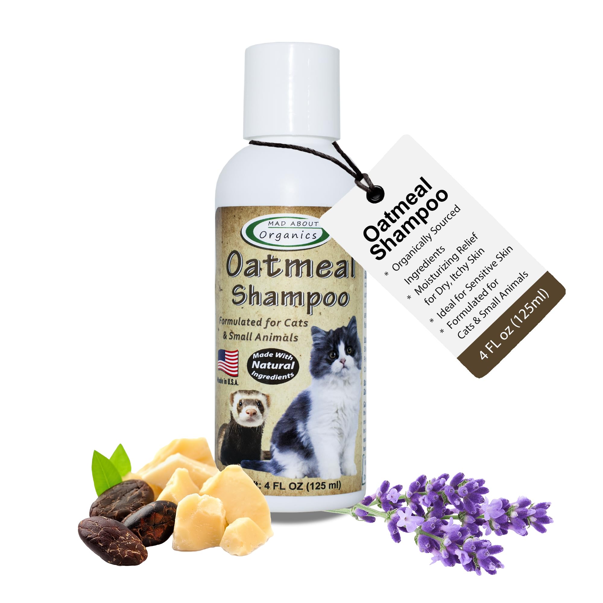 Mad About Organics Oatmeal Shampoo for Cats & Small Pets - Gentle, Balanced Formula for Skin & Coat Health - Comforts Dry Skin C