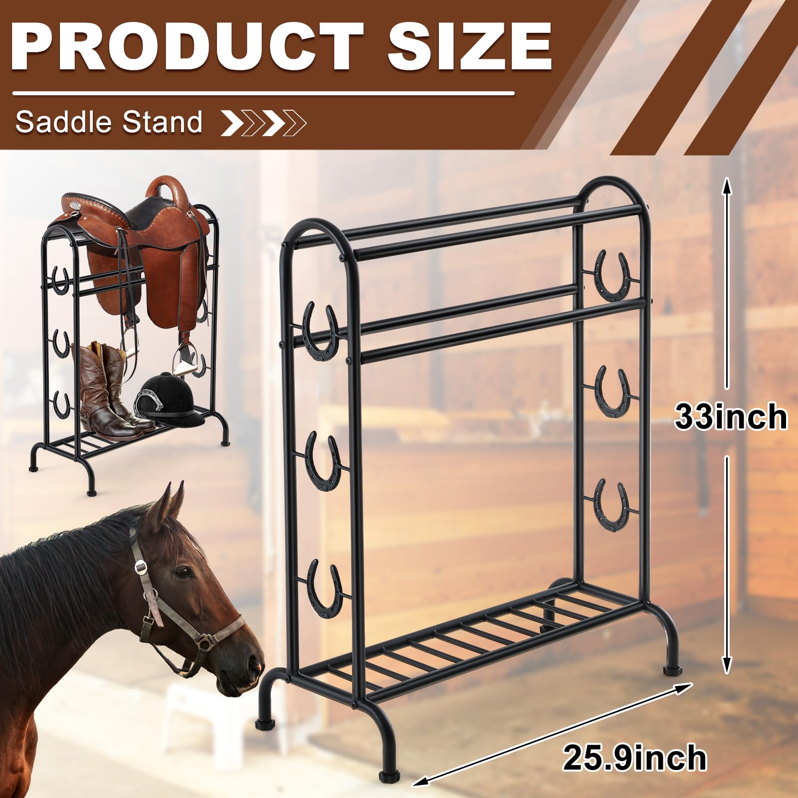 Blulu Saddle Stand, Horseshoe Trophy Horse Saddle Stand, Decorative Iron Horseshoe Motif, Ideal for Trophy Saddle Display Access
