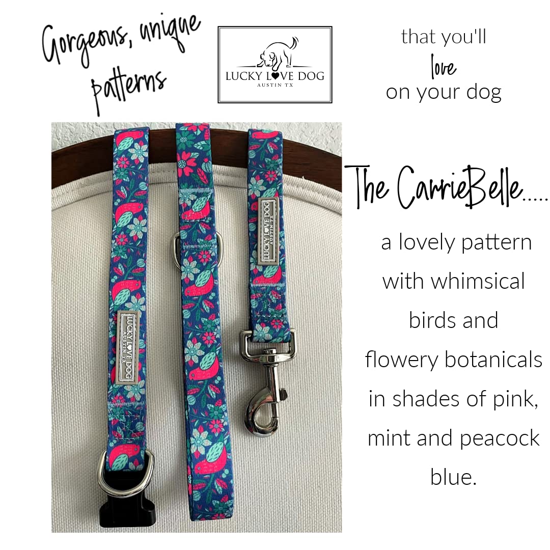 Lucky Love Dog, Whimsical Bird Dog Leash, Vivid Pink, Mint, Blue Flowers Large Leash For Female Male Dogs - (L, Carriebelle Leash)