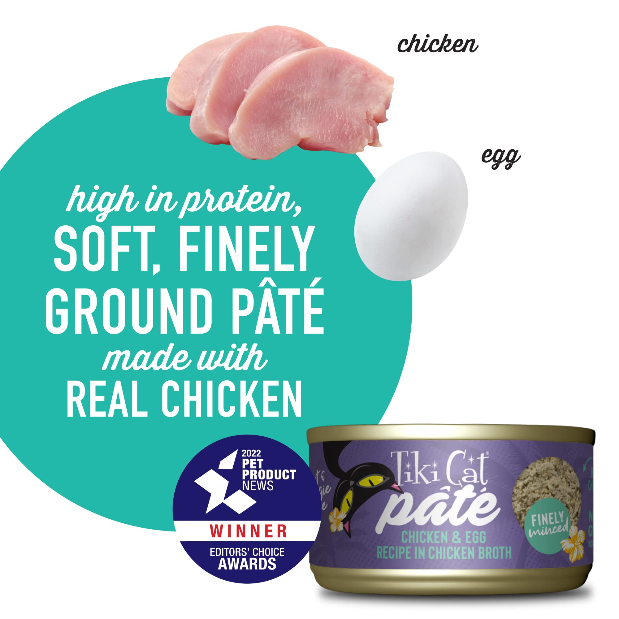 Tiki Cat Luau Pate, Chicken and Egg Recipe in Chicken Broth, Grain-Free Balanced Nutrition Wet Canned Cat Food, for All Life Sta