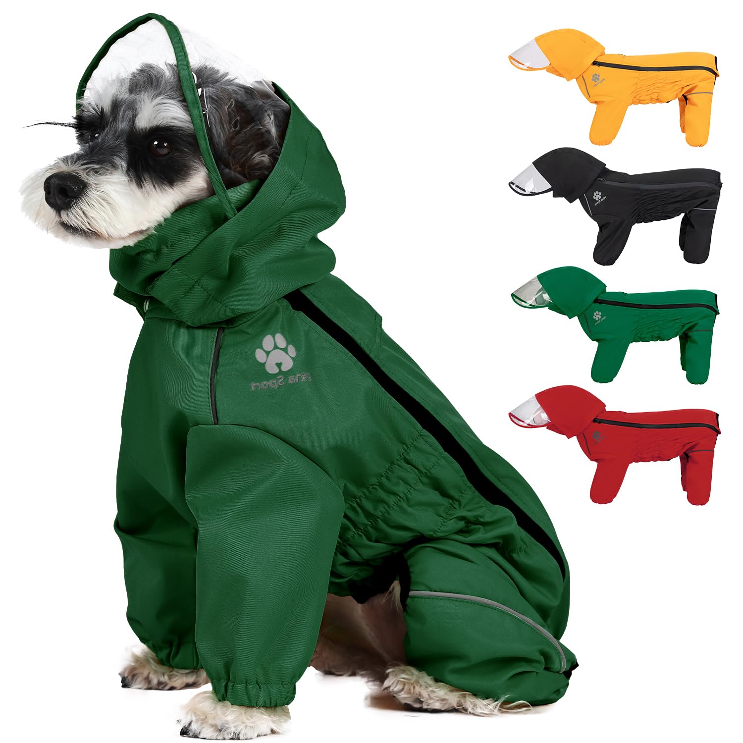PINA Dog Raincoat, Waterproof Jacket with Hood, Lightweight Dog Jacket with Leash Hole, Poncho with Reflective Strap and Pocket 