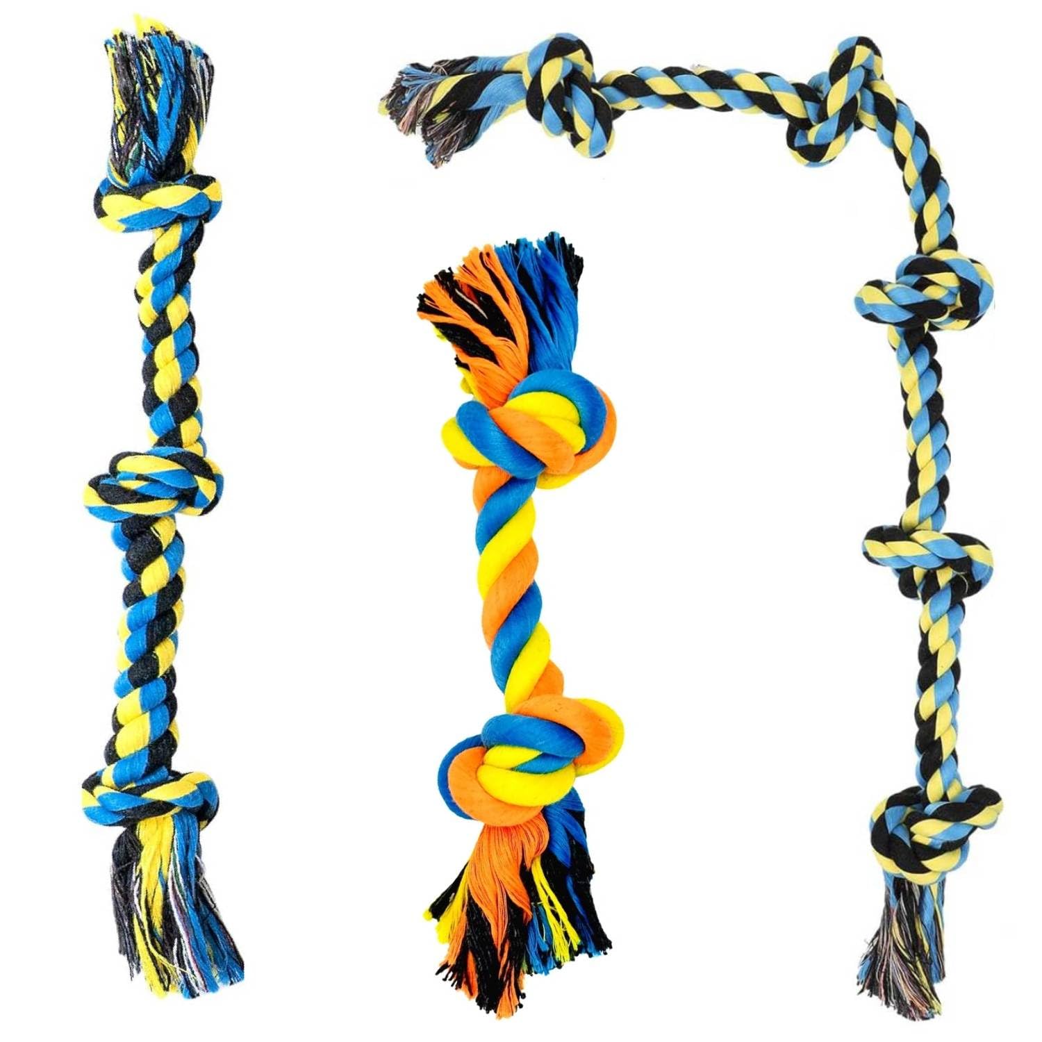 Youhavedeal Durable Cotton Rope Dog Toys For Aggressive Chewers  Set Of 3 Knotted Tug Toys For Medium To Large Dogs  Safe, Non