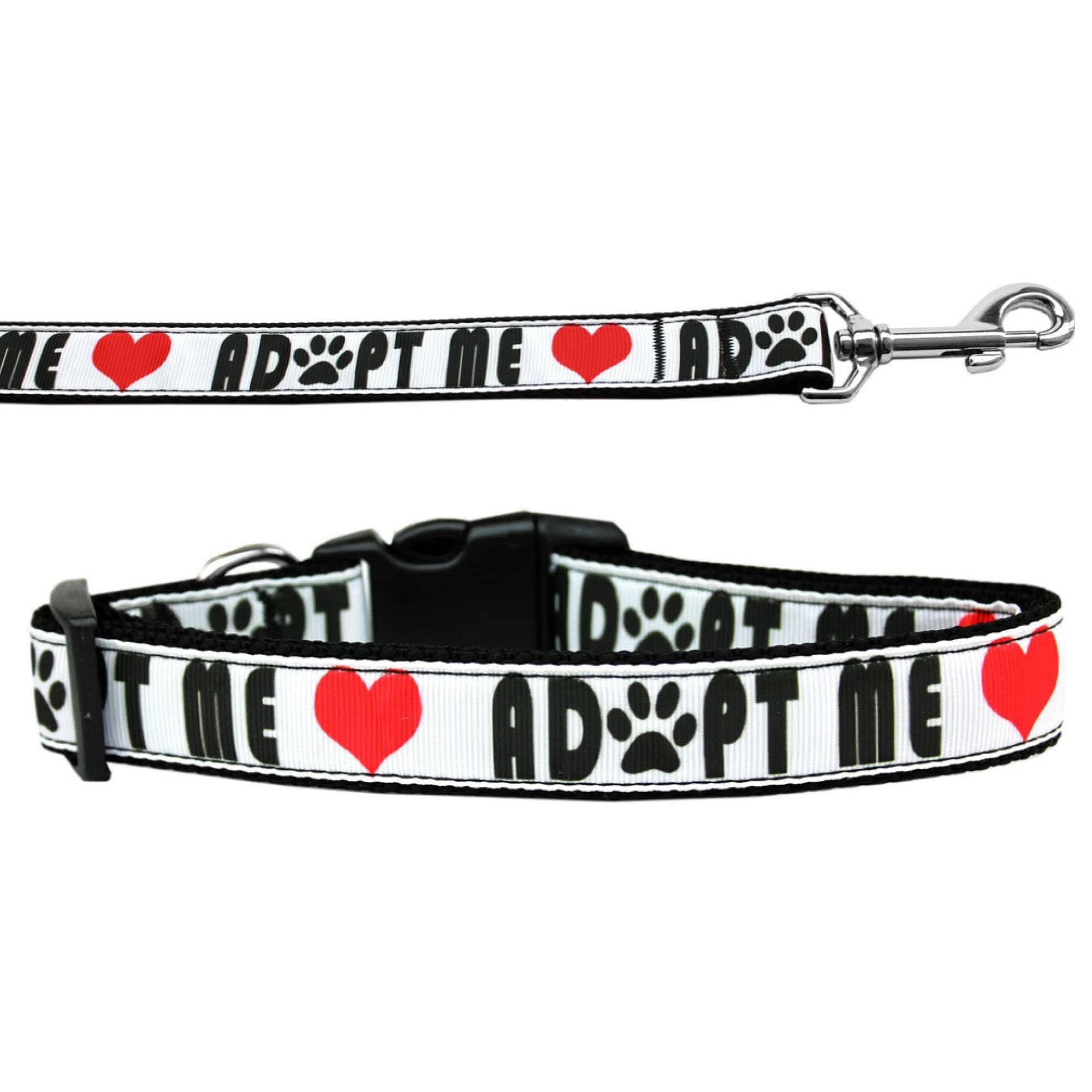 Pet Dog & Cat Nylon Collar or Leash, "Adopt Me" LG Collar