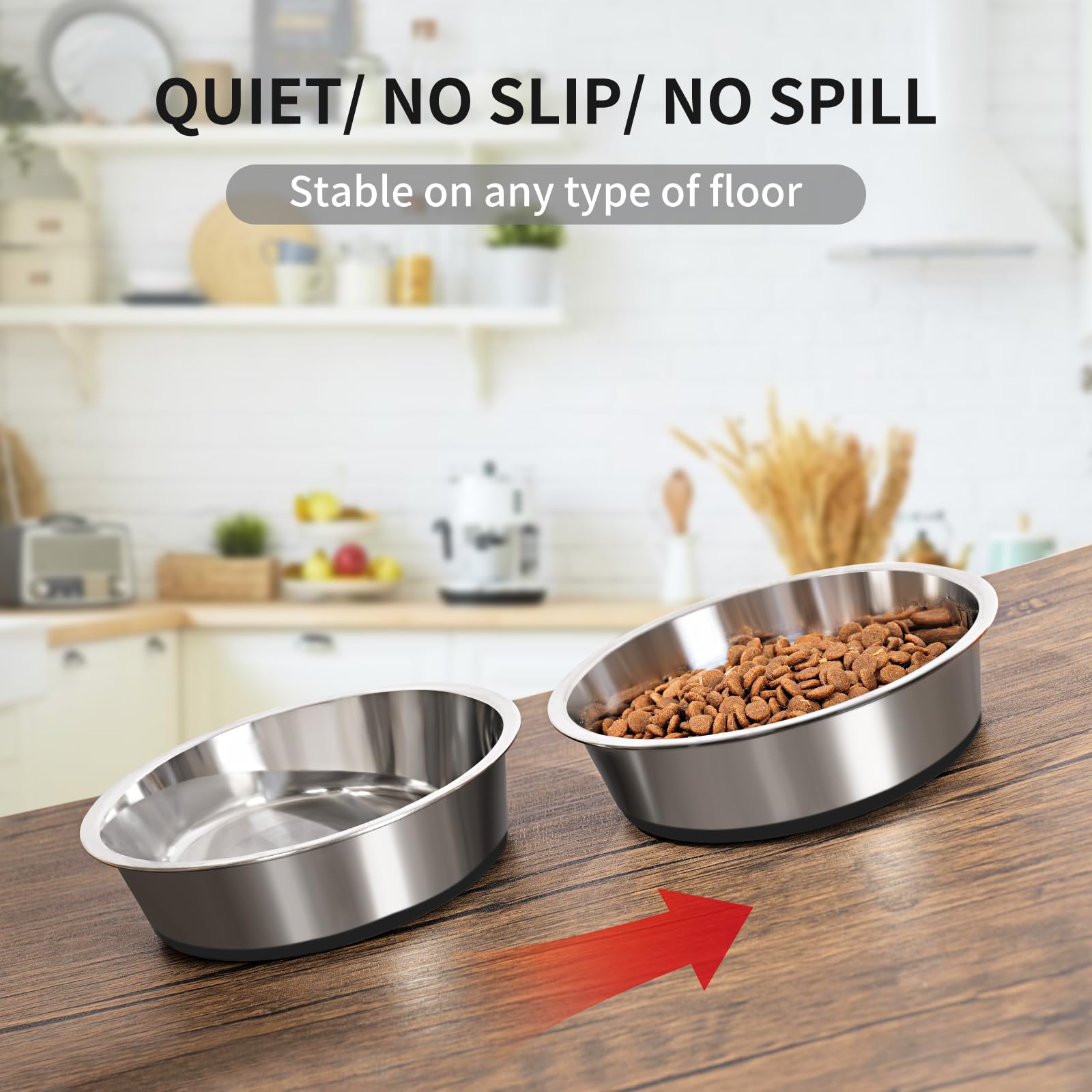Taglory 2 Cup Stainless Steel Dog Bowls Set of 2 for Food and Water, Silicone Base Anti-Slip, Rust Resistant, Extra Thick Metal