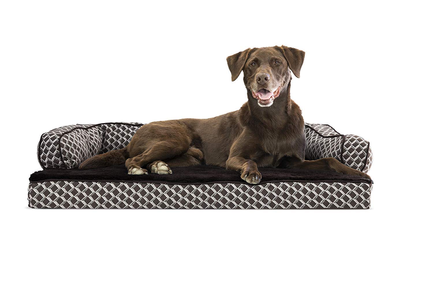 Furhaven Orthopedic Dog Bed for Large/Medium Dogs w/ Removable Bolsters & Washable Cover, For Dogs Up to 55 lbs - Plush & Woven 