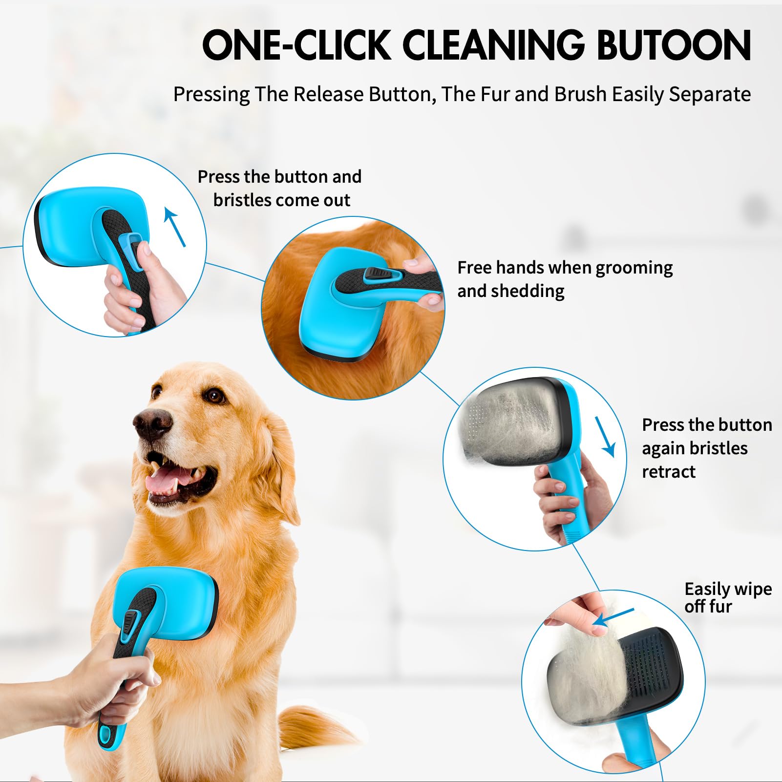 YOYUPETA Dog Self Cleaning Slicker Brush for Shedding, Ideal for Short Long Haired Dogs, Including Cat. Removes Loose Fur, Under