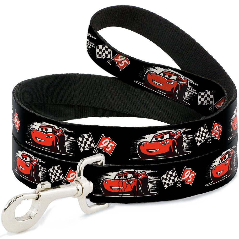 Dog Leash Cars 3 Lightning Mcqueen Caricature Race Flag Black White Red 6 Feet Long 0.5 Inch Wide