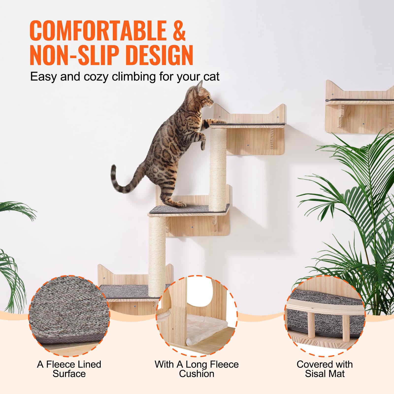 VEVOR Wall Mounted Cat Shelves and Perches With Jumping Boards, Nest, Barrier Board & Tree, Floating Furniture up to 40 lbs for