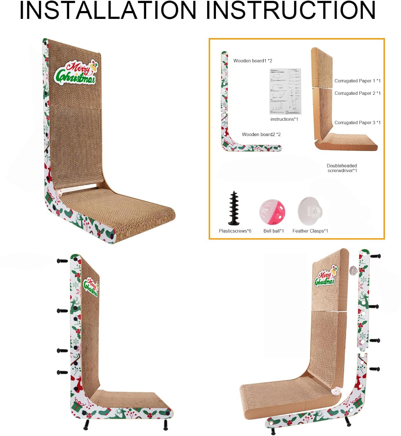 Cardboard Cat Scratcher, 23.6 Inch L Shaped Vertical Cat Scratching Board, Wall-Mount Cat Scratchers For Indoor Cats (Colorful,