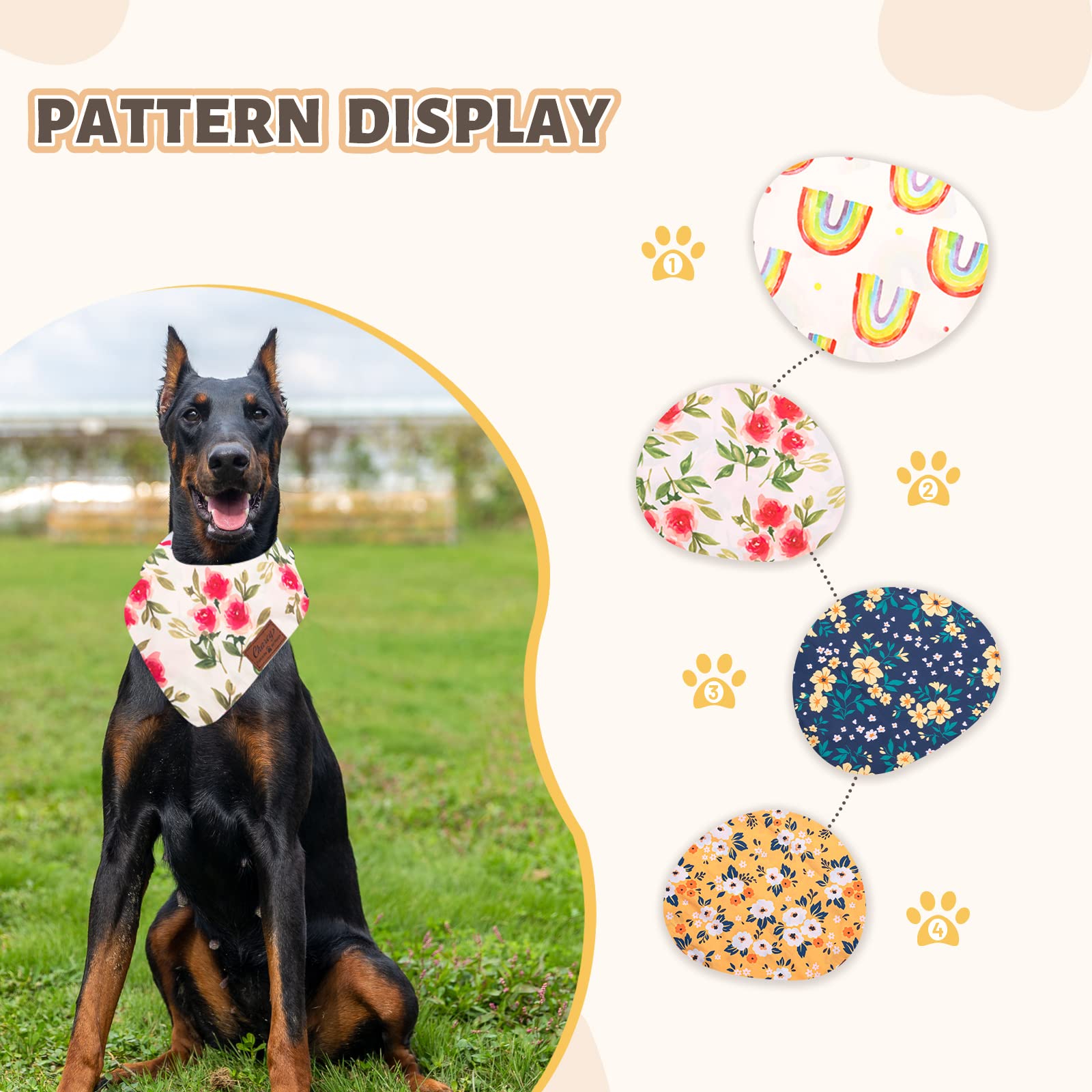 Charcy Dog Bandanas 4 Pack - Fall Bandana For Boys And Girls, Holiday, Birthday - Adjustable Durable Scarf, Unique Design - Rain