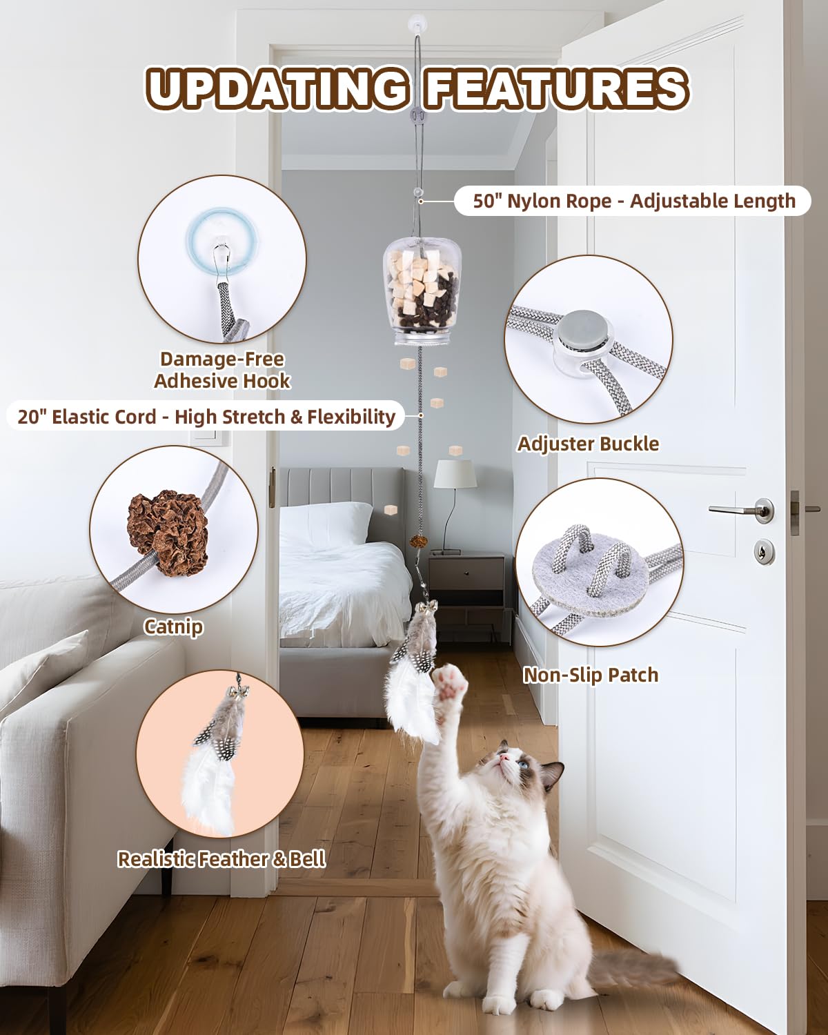 TXRRURE Interactive Cat Treat Dispenser Toy, Hanging Puzzle Toy for Slow Feeding & Cat Weight Loss, with Feather Teaser, Enrichm