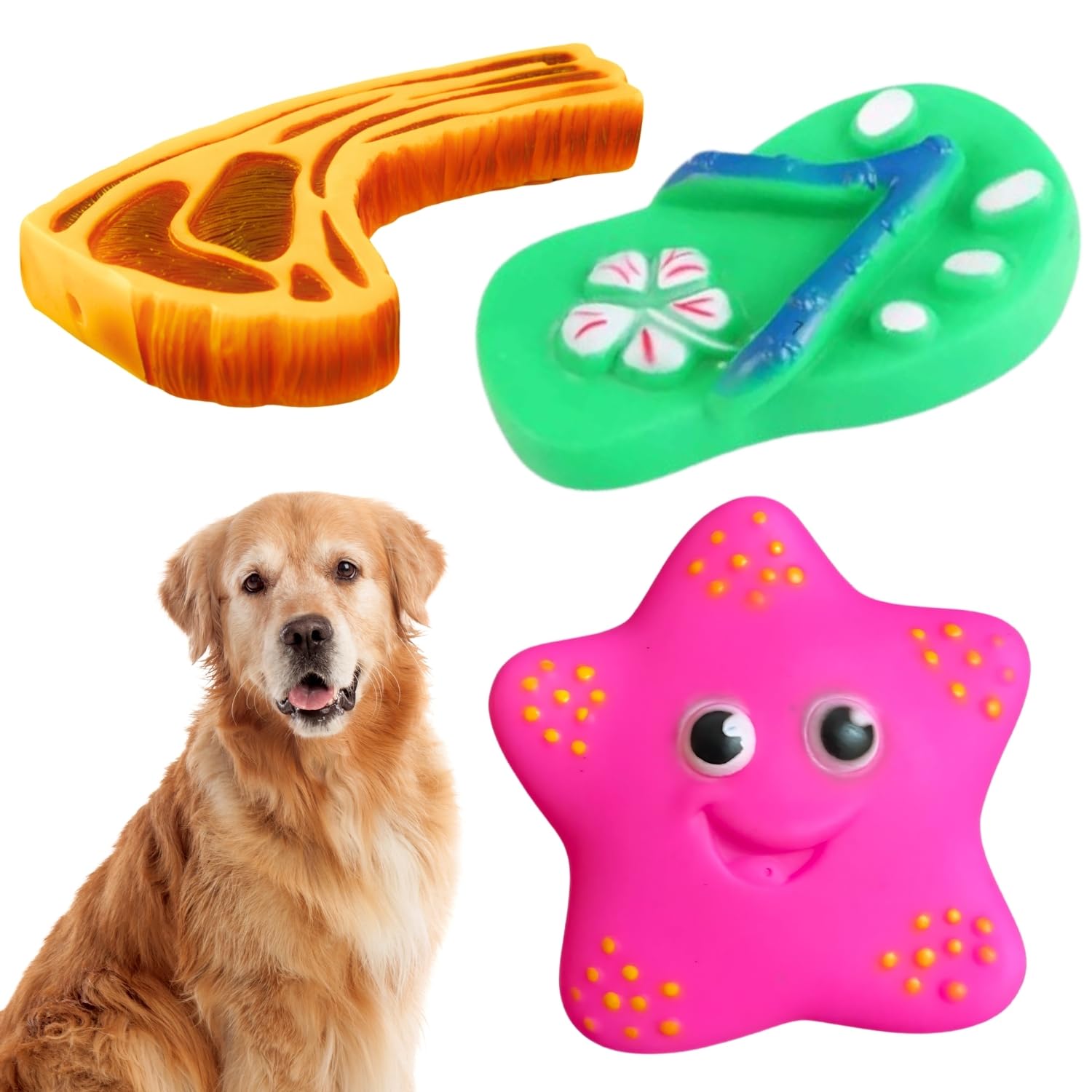 Sage Square Premium Squeaky Toy Combo for Dogs  Durable, Chewable, Rubber Toys, Multiple Fun Shapes & Colors for Interactive Pl