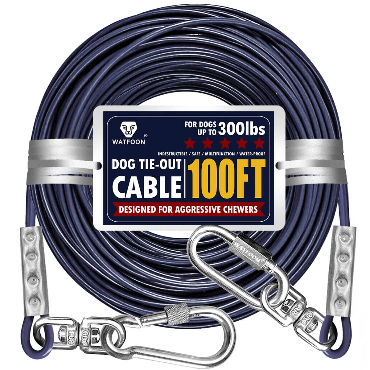 Heavy Duty 100Ft Tie Out Cable For Large Dogs, Yard Dog Run With Swivel Hooks, 1000Lbs Break Strength, Steel Wire Cable, Ideal For Camping (Grey)