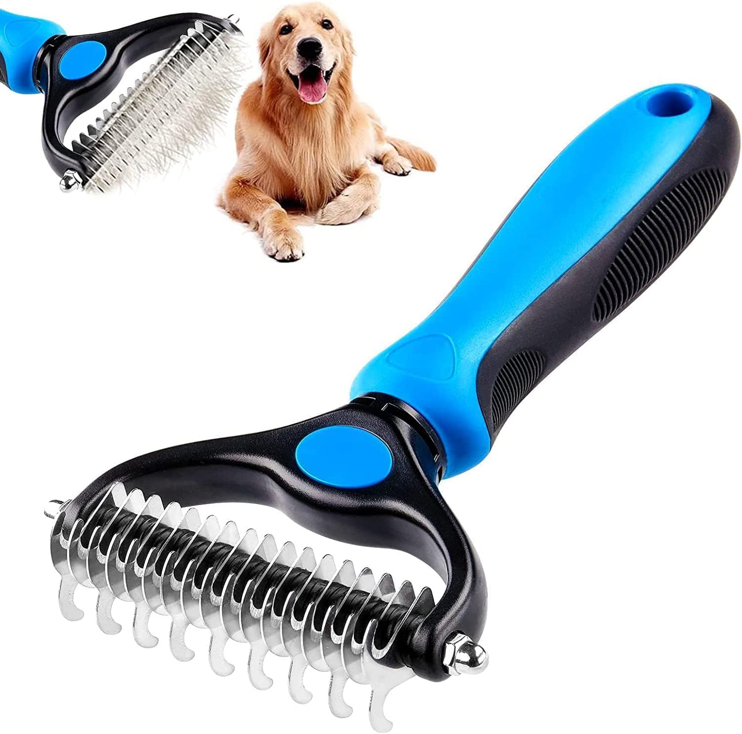 Frionzza Professional Dog Comb Dematting Brush Shedding Pet Grooming Tool For Cats And Dogs Removes Mats And Tangles | Self Clea