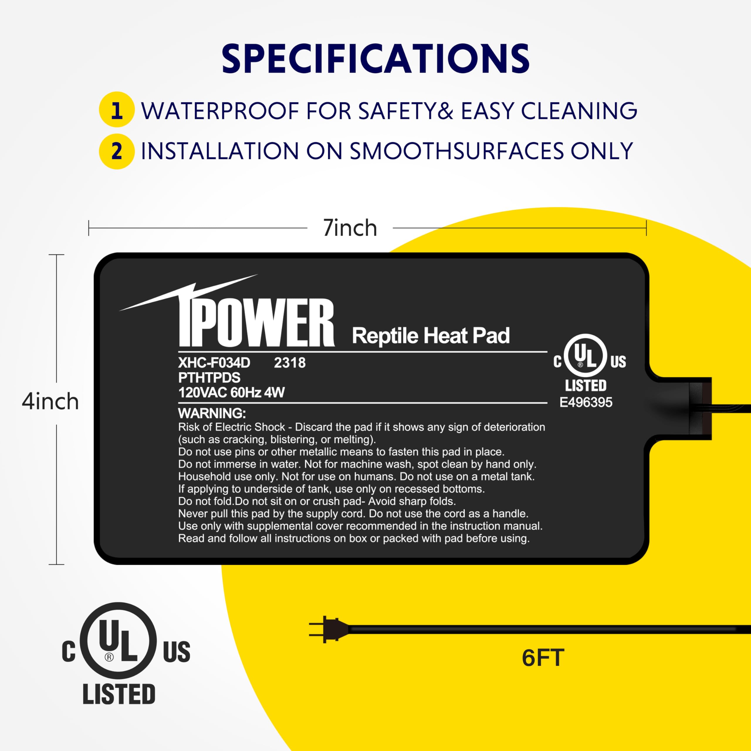 iPower 4 by 7-Inch 4W Reptile Heat Mat, LCD Digital Aquarium Thermometer, Under Tank Warmer Terrarium Heat Pad for Turtles Lizar